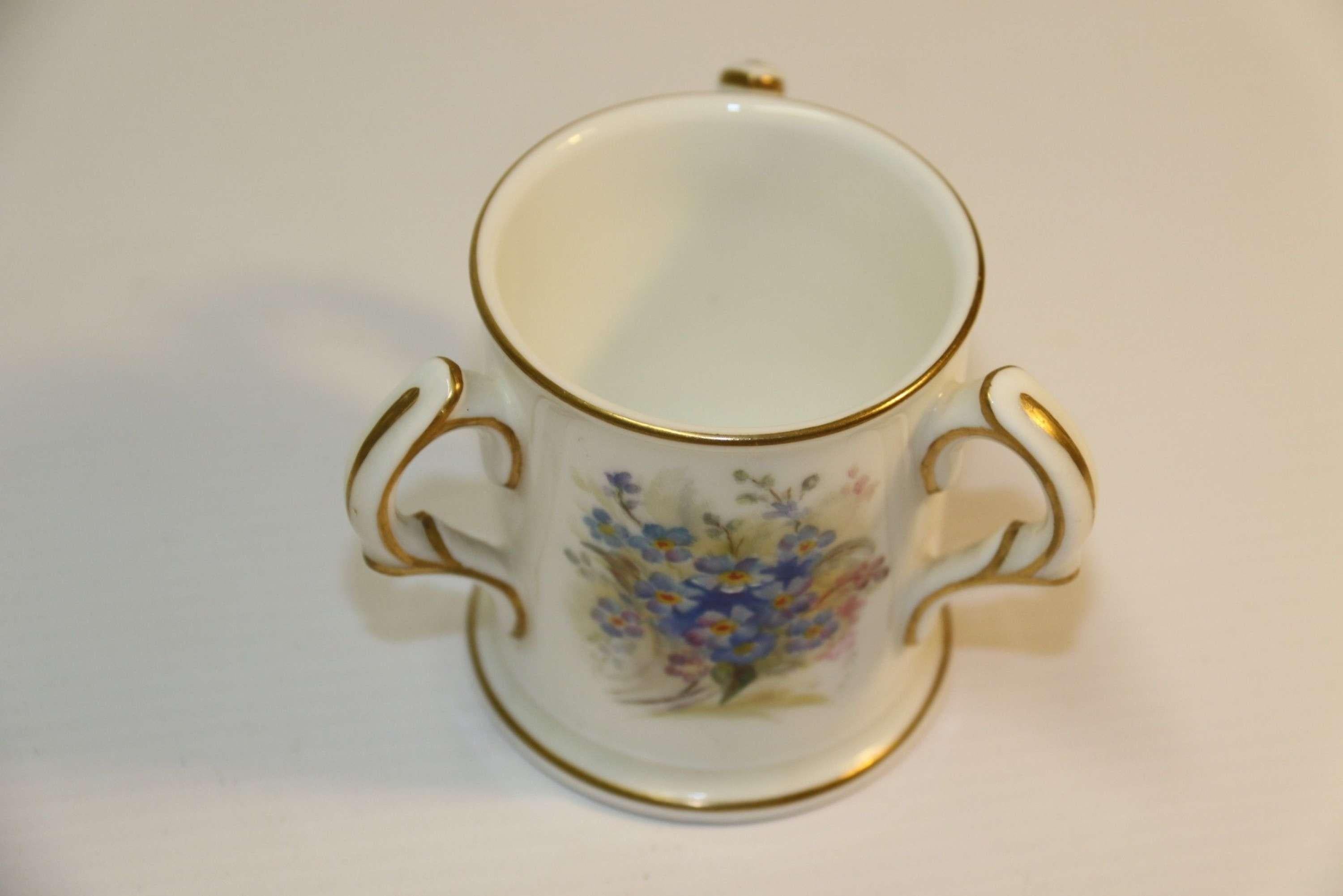 Edwardian Early 20th Century Miniature Royal Worcester Porcelain Loving Cup English, 1922 For Sale