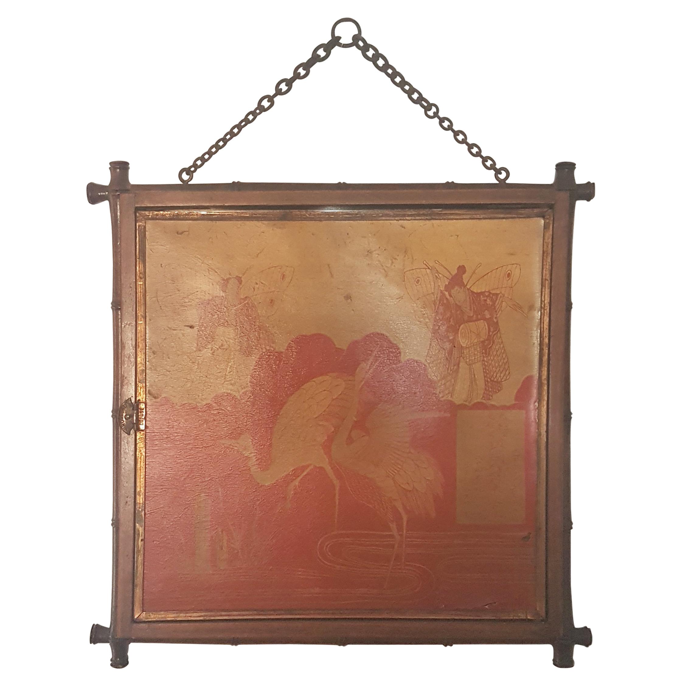 Early 20th Century Miroir Brot Faux Bamboo and Chinoiserie Tryptic Mirror For Sale
