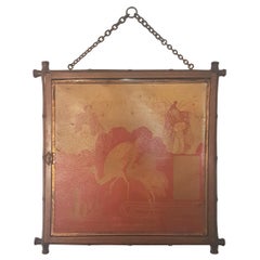 Early 20th Century Miroir Brot Faux Bamboo and Chinoiserie Tryptic Mirror