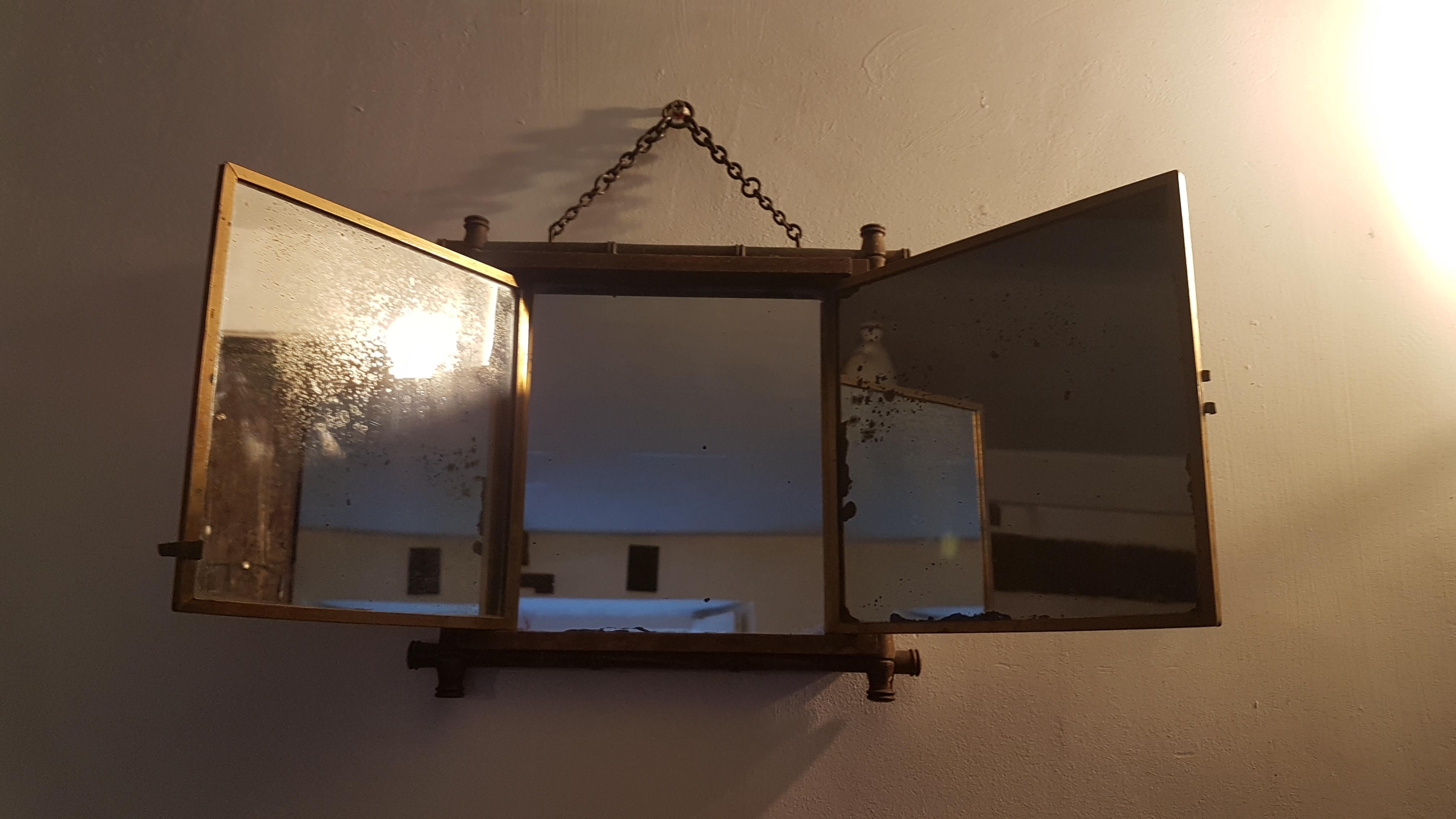 Early 20th Century Miroir Brot Tryptic Faux Bamboo Mirror In Distressed Condition For Sale In Bodicote, Oxfordshire