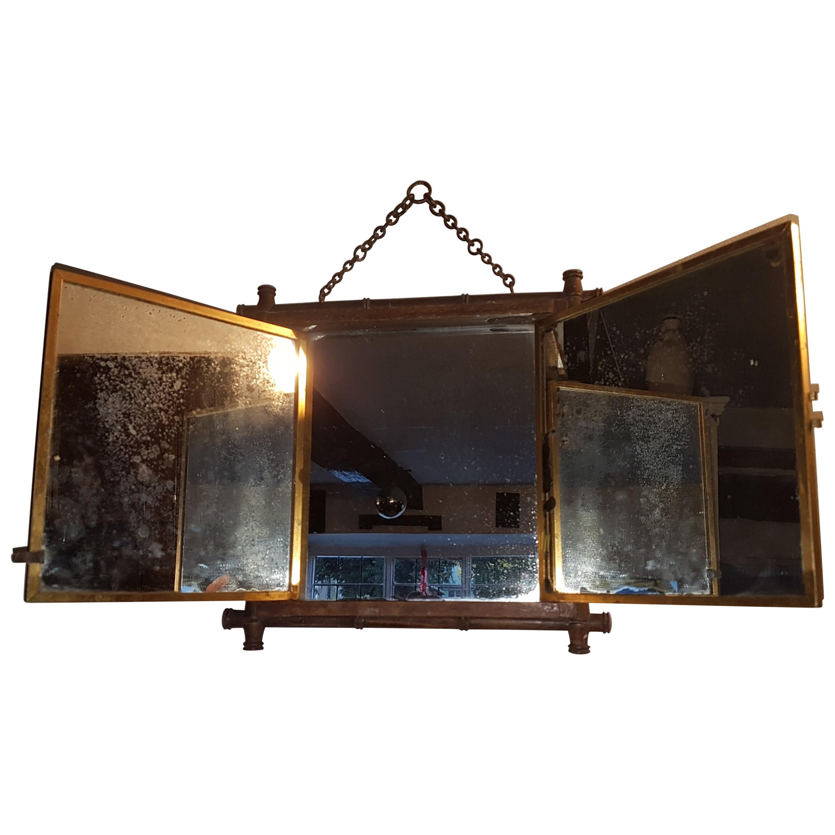 Early 20th Century Miroir Brot Tryptic Faux Bamboo Mirror For Sale