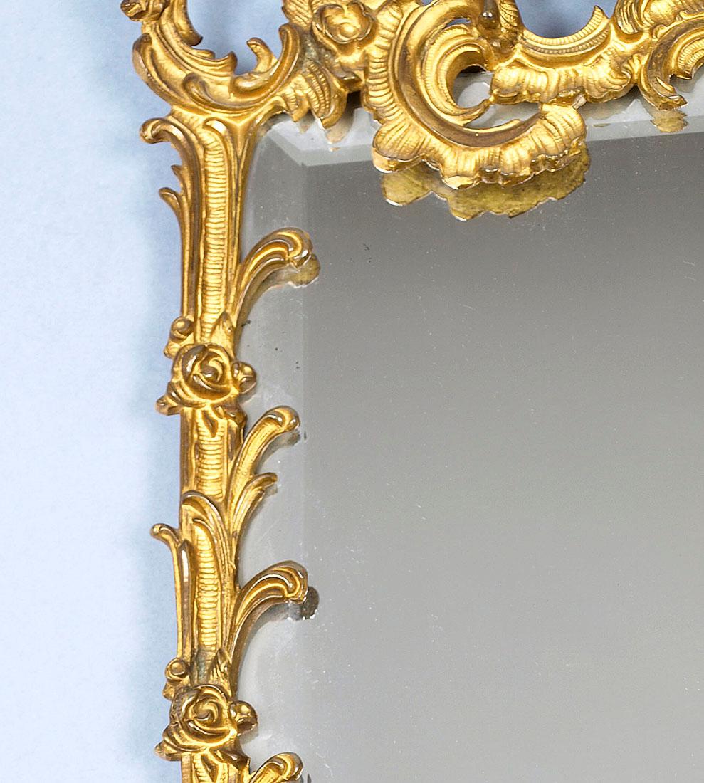 Beveled Early 20th Century Mirror in Brass Openwork Frame For Sale