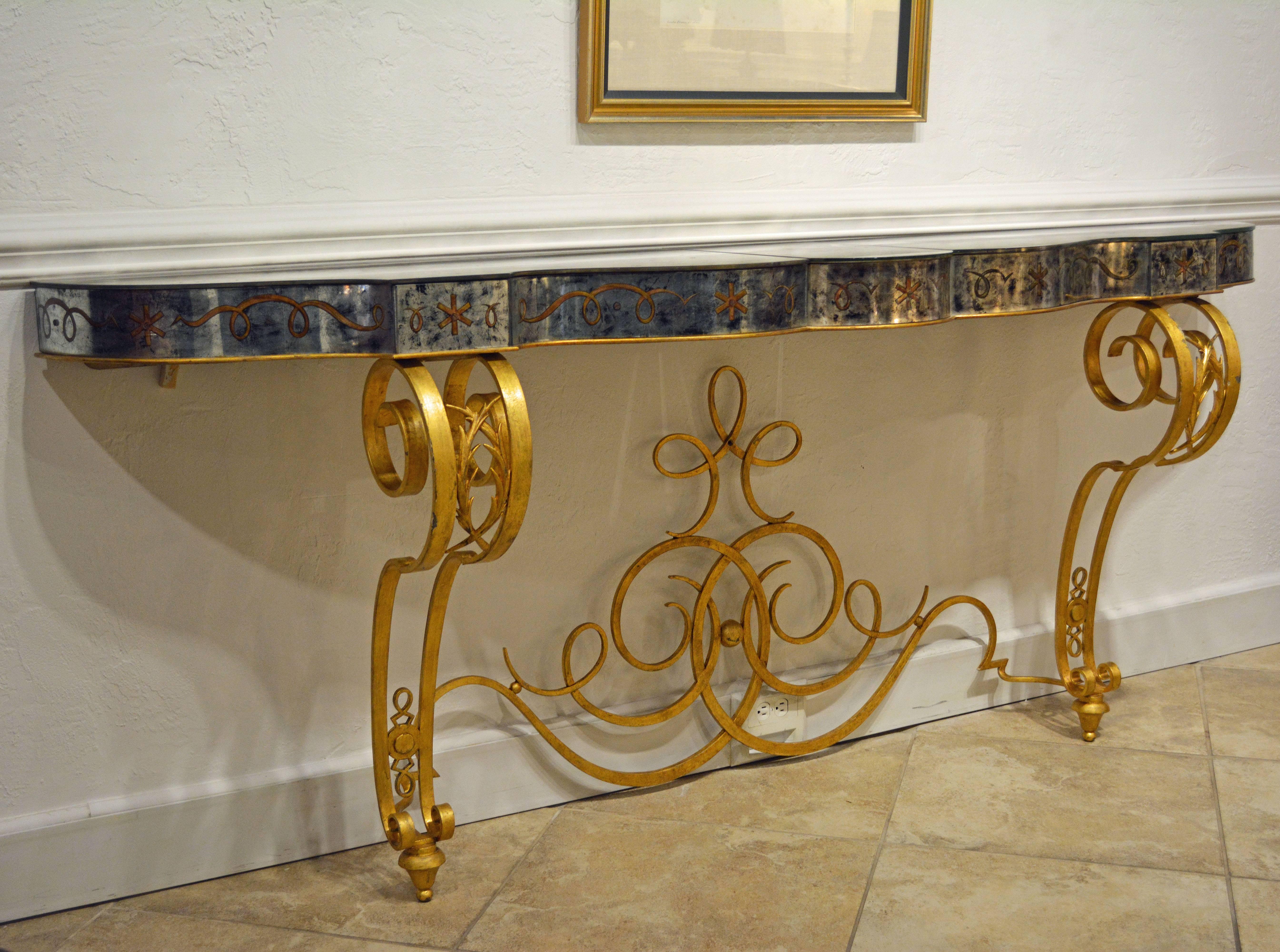 Art Deco Early 20th Century Mirrored Console Table on Gilt Frame in Raymond Subes Manner