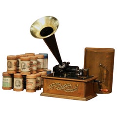 Antique Early 20th Century Model A. Edison Cylinder Phonograph circa 1901 and 22 Records