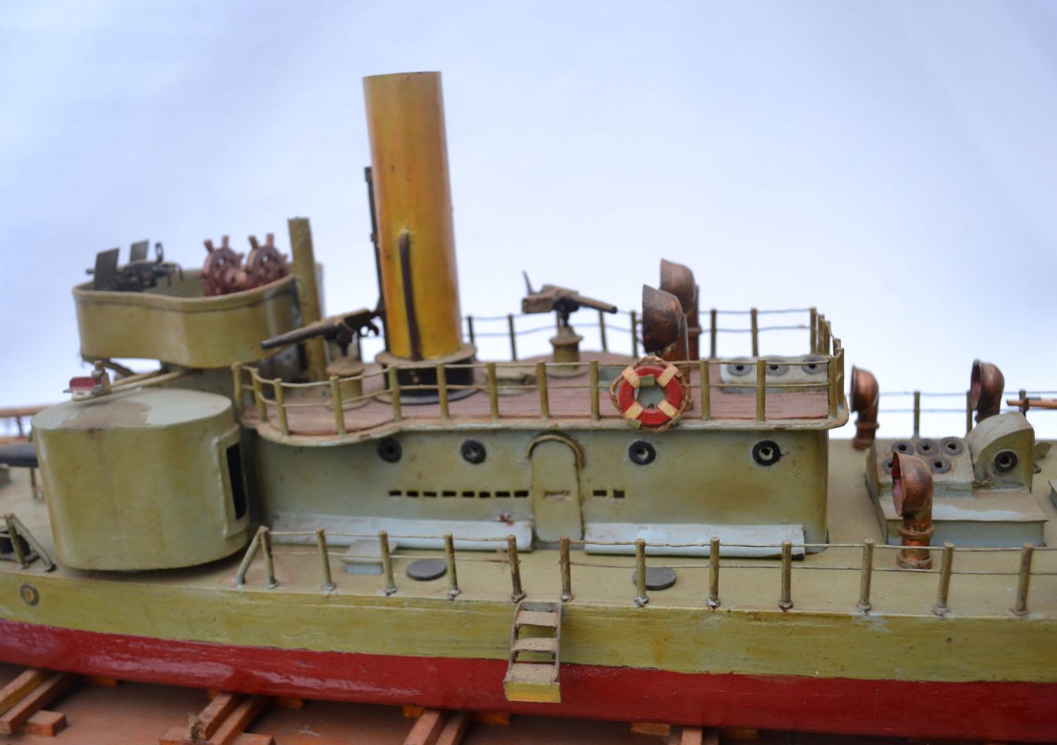 Wood Early 20th Century Model of Torpedo Boat 'Donau Monitor' Handcrafted Sculpture For Sale