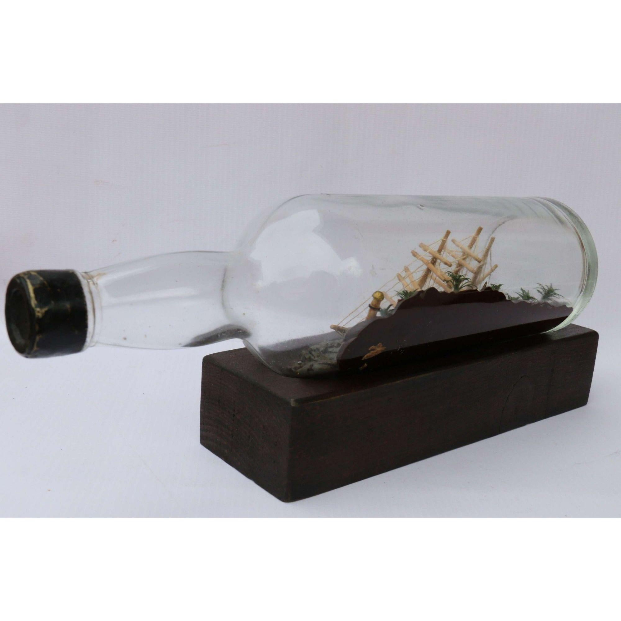 Hand-Painted Early 20th Century Model Ship Diorama Within a Bottle, circa 1920 For Sale
