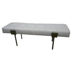 Early 20th Century Modern Linen Upholstered Metal Framed Bench