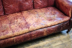 Early 20th Century Modernist Maroon Leather Three-Seat Sofa Settee