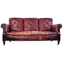 Early 20th Century Modernist Maroon Leather Three-Seat Sofa Settee