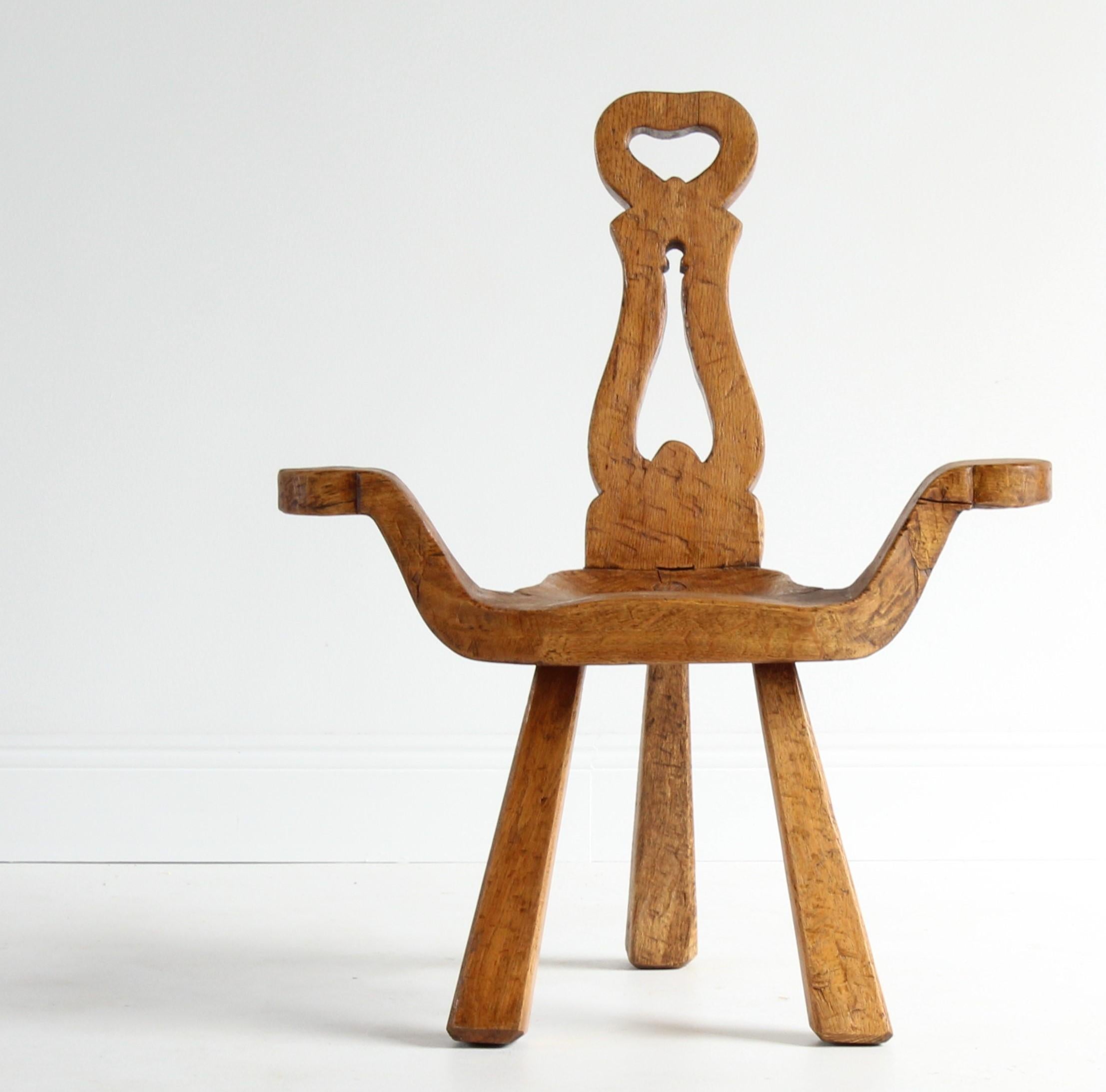 Mid-20th Century Early 20th Century Modernist Stool, Sculpted Solid Oak, Sweden