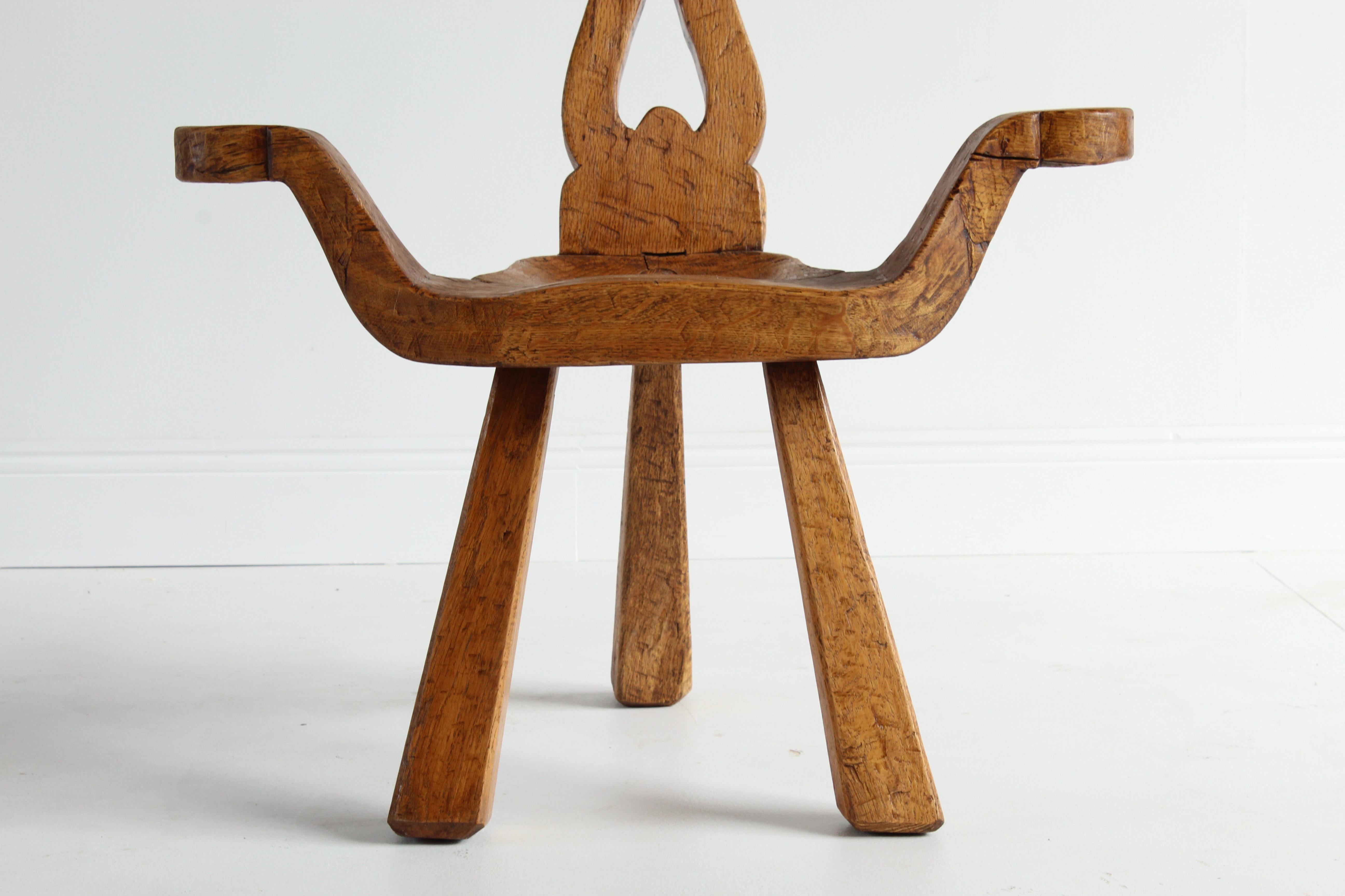 Early 20th Century Modernist Stool, Sculpted Solid Oak, Sweden 2