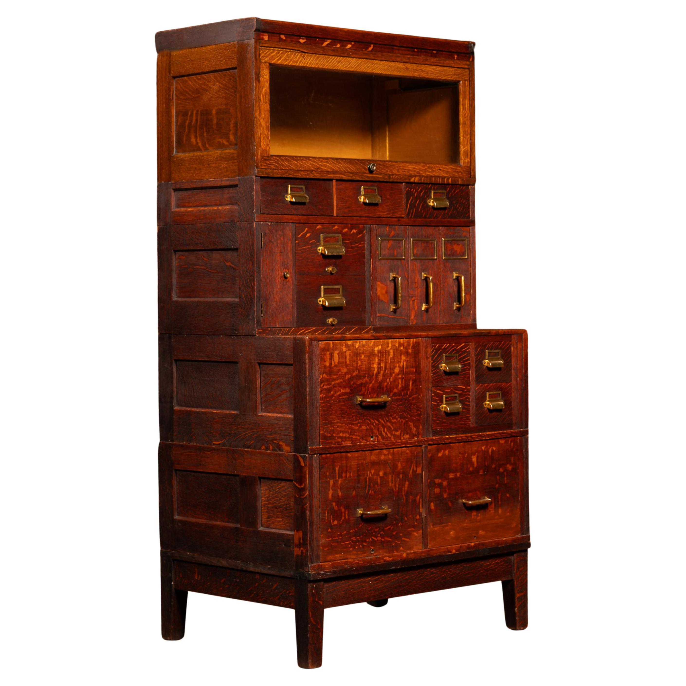 Early 20th Century Modular Oak Barrister Cabinet by Yawman 
Erbe For Sale