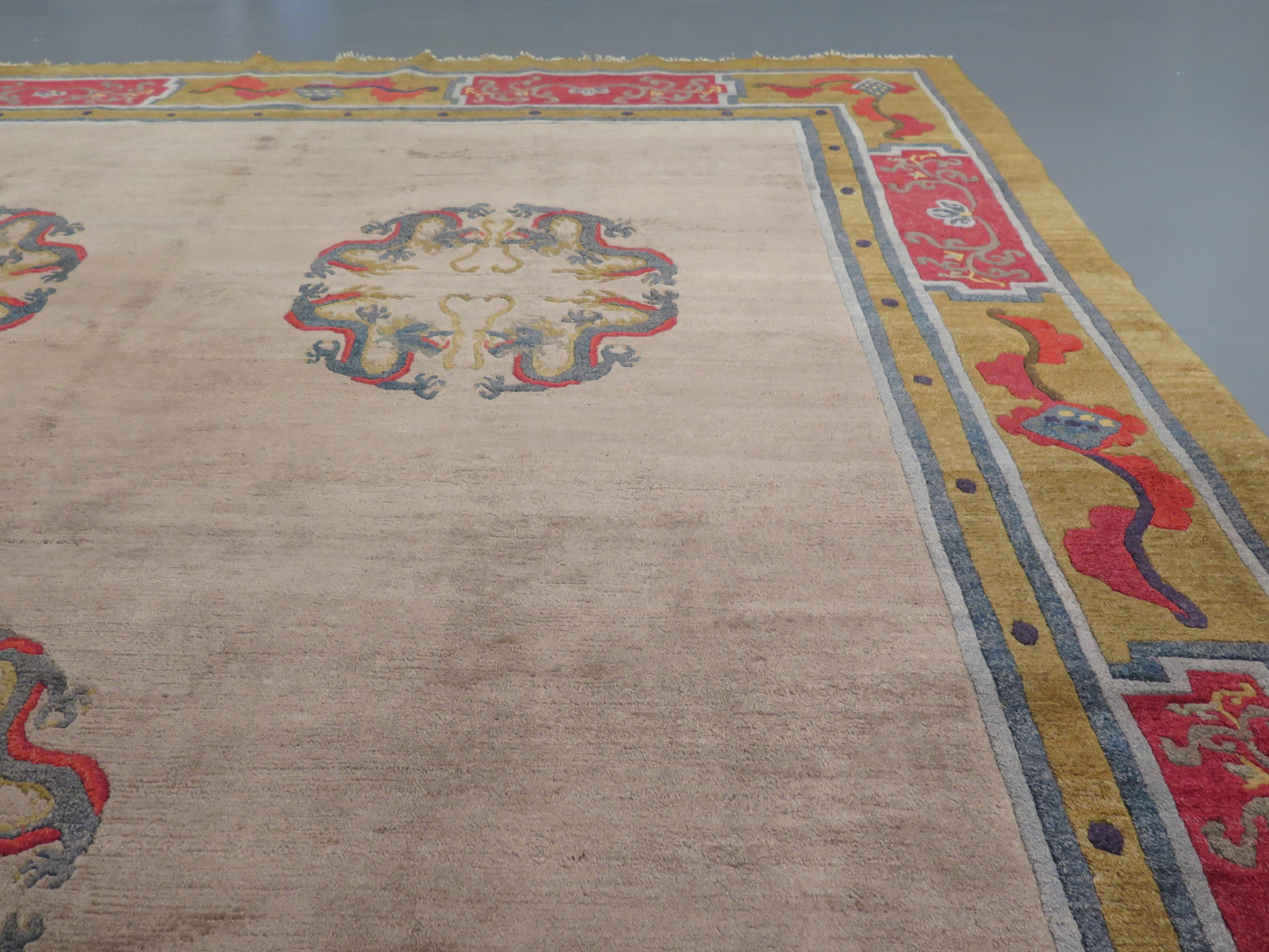 Vegetable Dyed Mid 20th Century Mongolian Carpet For Sale