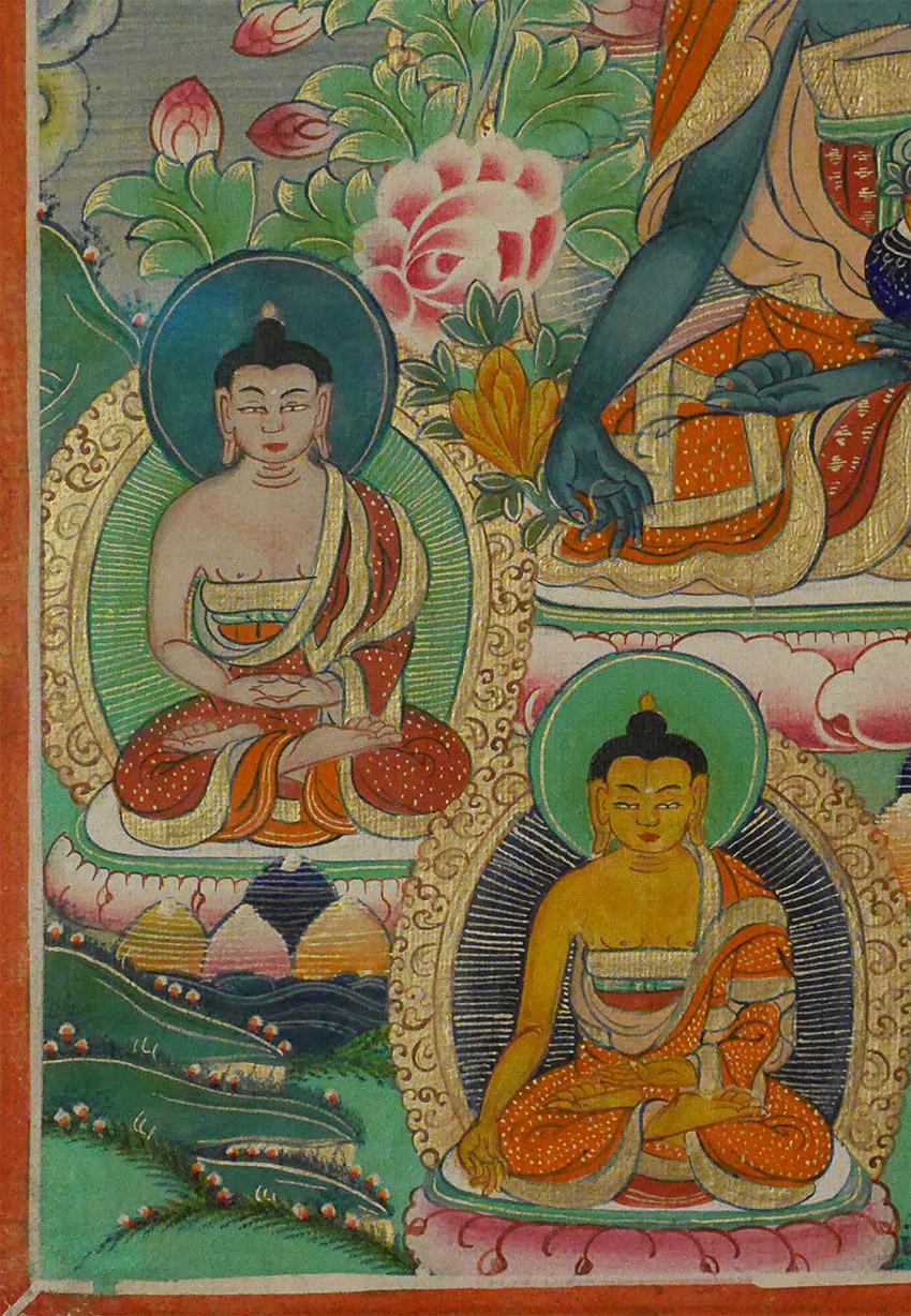 Hand-Painted Early 20th Century Mongolian Vivid Small Thangka, 7845 For Sale