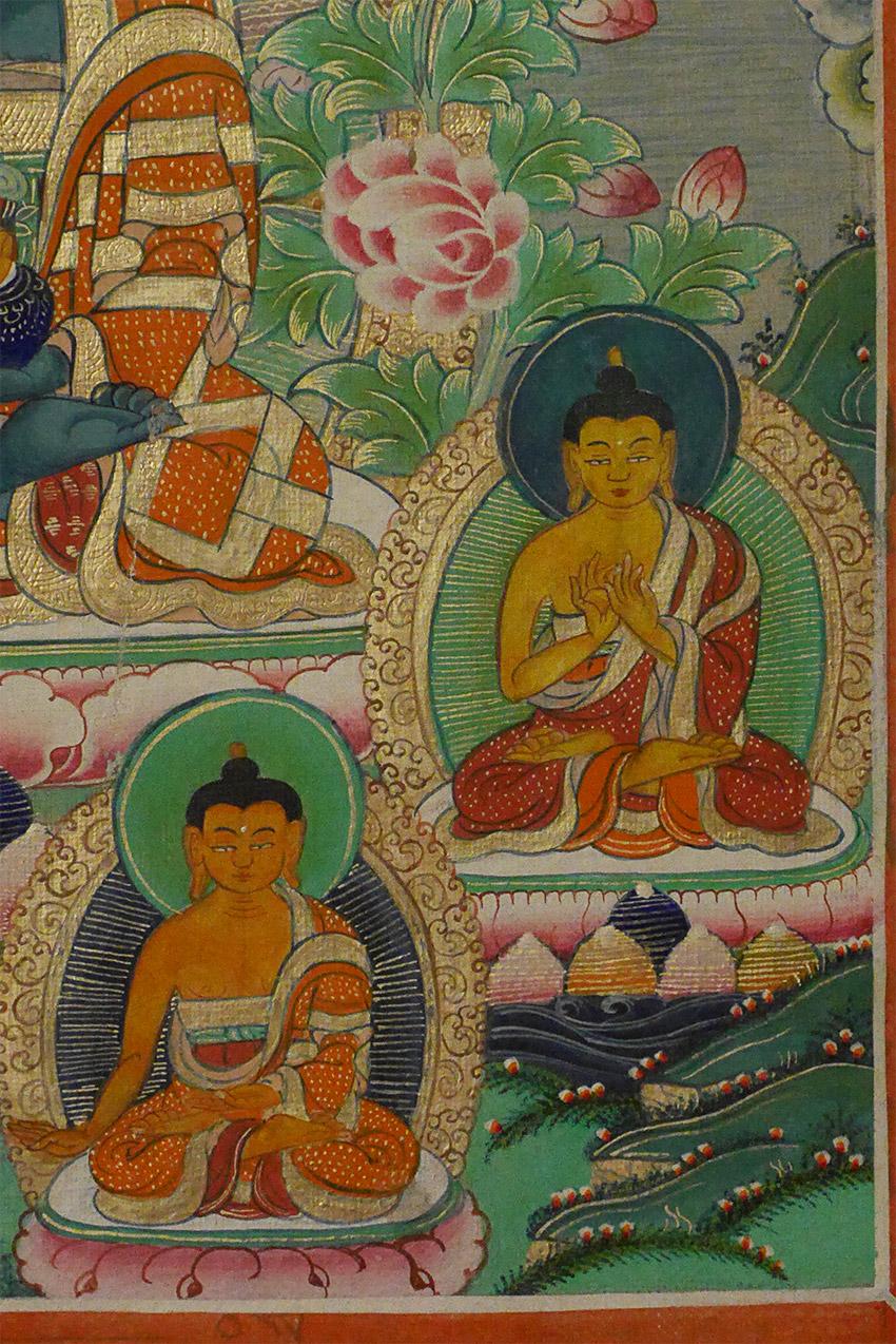 Canvas Early 20th Century Mongolian Vivid Small Thangka, 7845 For Sale