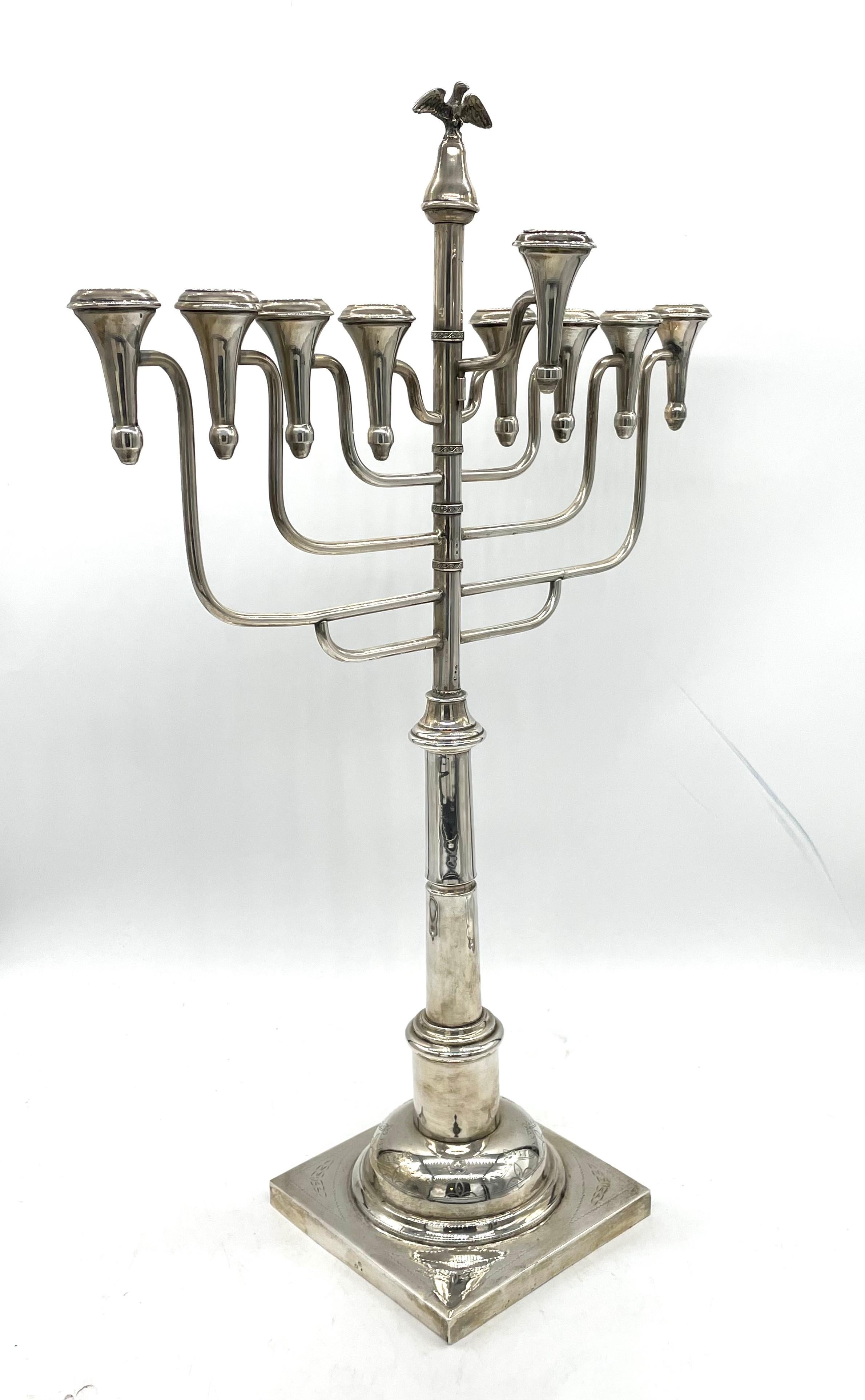 Early 20th Century Monumental Polish Silver Hanukkah Lamp For Sale 3