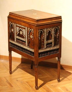 Early 20th Century Moorish Bugatti Style Open Top Chest or Side Table and Mirror