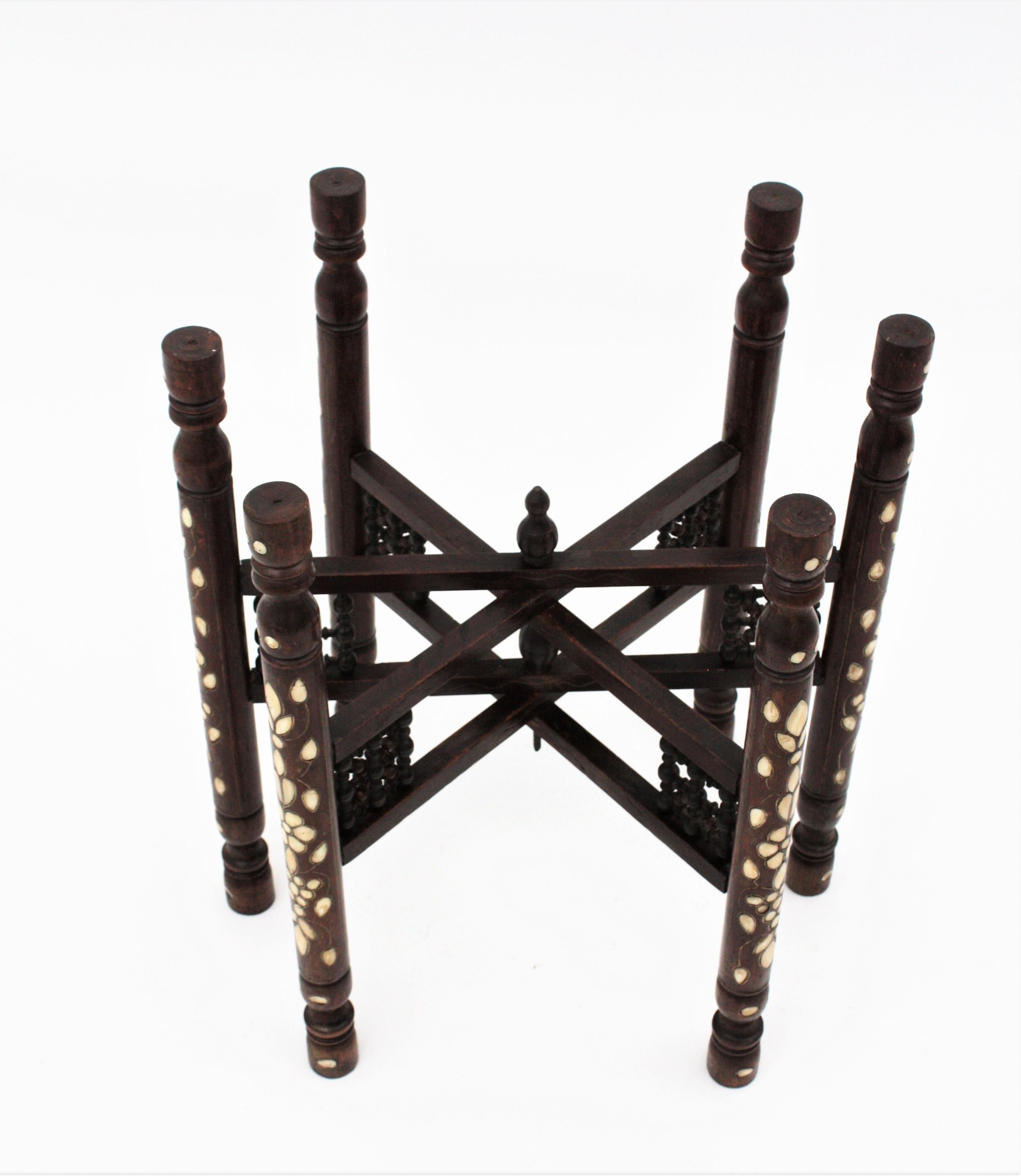 Moroccan Moorish Copper Tray Table with Folding Base For Sale 1