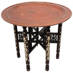 Antique Moroccan Moorish Copper Tray Table with Folding Base