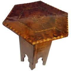 Antique Early 20th Century Moorish Table in Burr Cedar with Holly Star of David Inlay