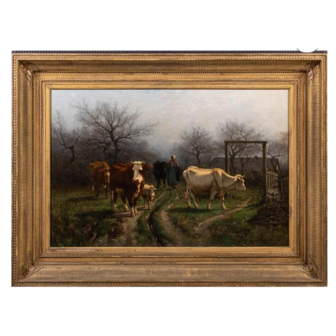 Early 20th Century Oil on Canvas Painting "Morning in France" Signed & Framed