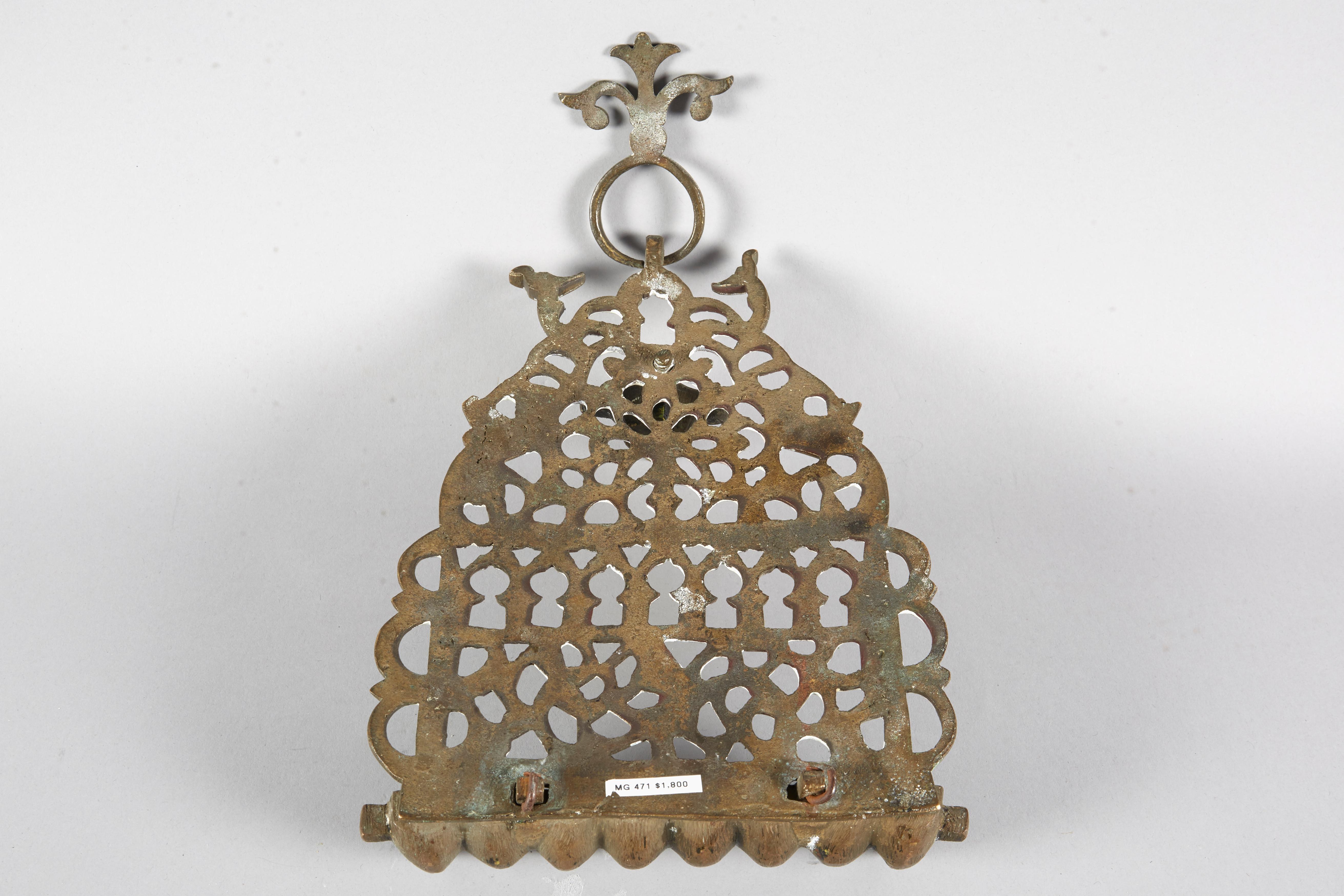 Early 20th Century Moroccan Brass Hanukkah Lamp Menorah For Sale 4