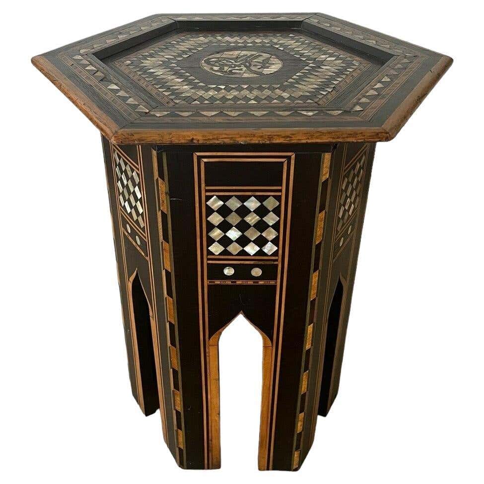 Exaonal Table Early 20th Century Moroccan Inlaid Hexagonal Table For Sale at 1stDibs