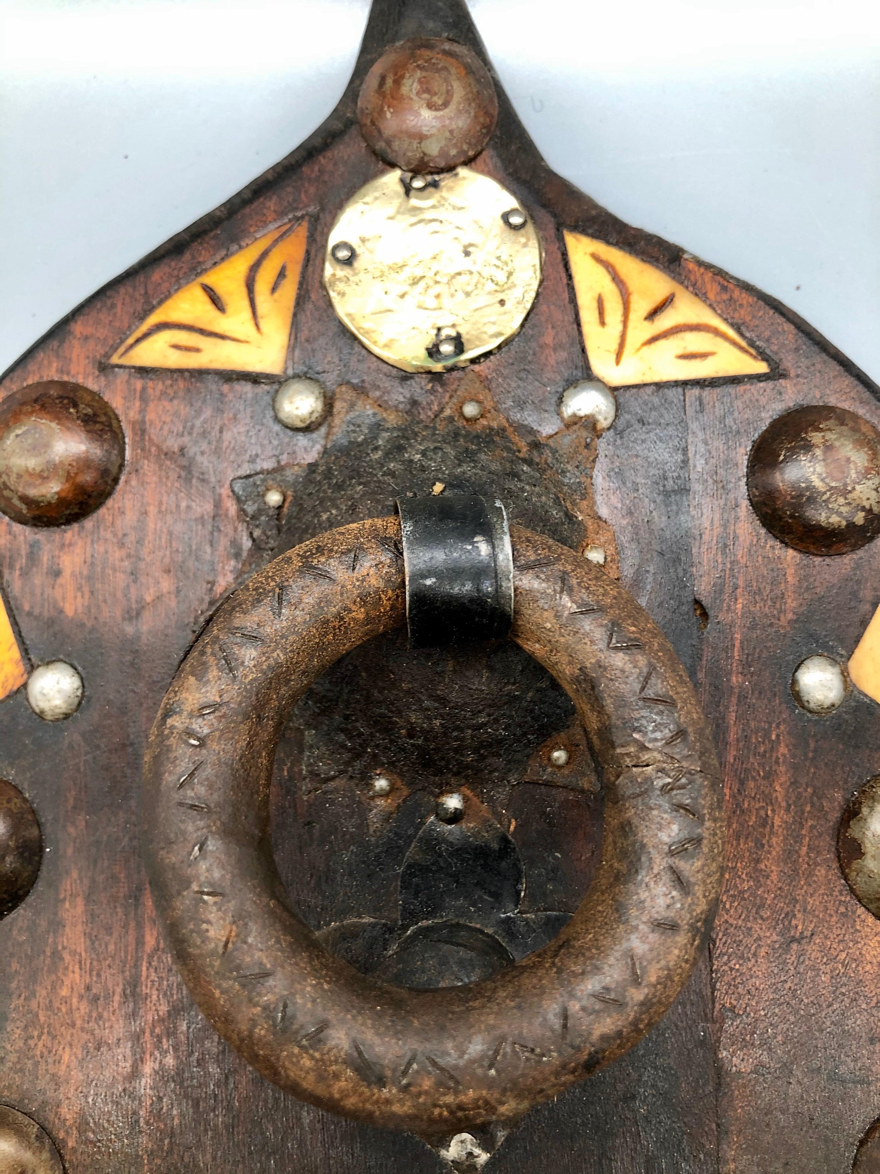 Early 20th Century Moroccan Jewish Door Knocker with Menorah & Old Coins Judaica In Good Condition For Sale In Vineyard Haven, MA