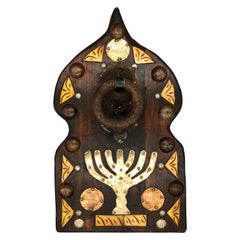 Early 20th Century Moroccan Jewish Door Knocker with Menorah & Old Coins Judaica