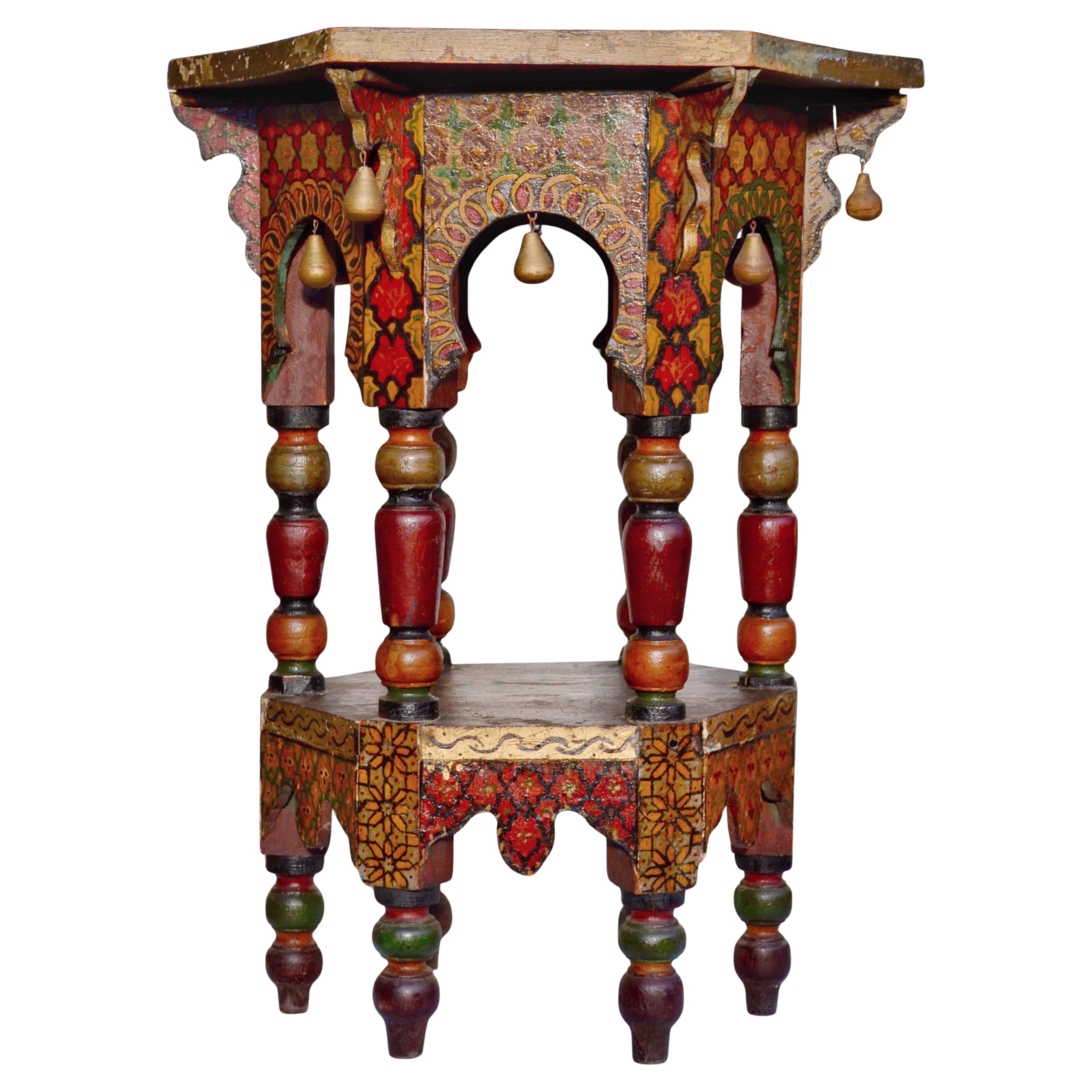 Early 20th Century Moroccan Moorish Polychrome Side Table For Sale