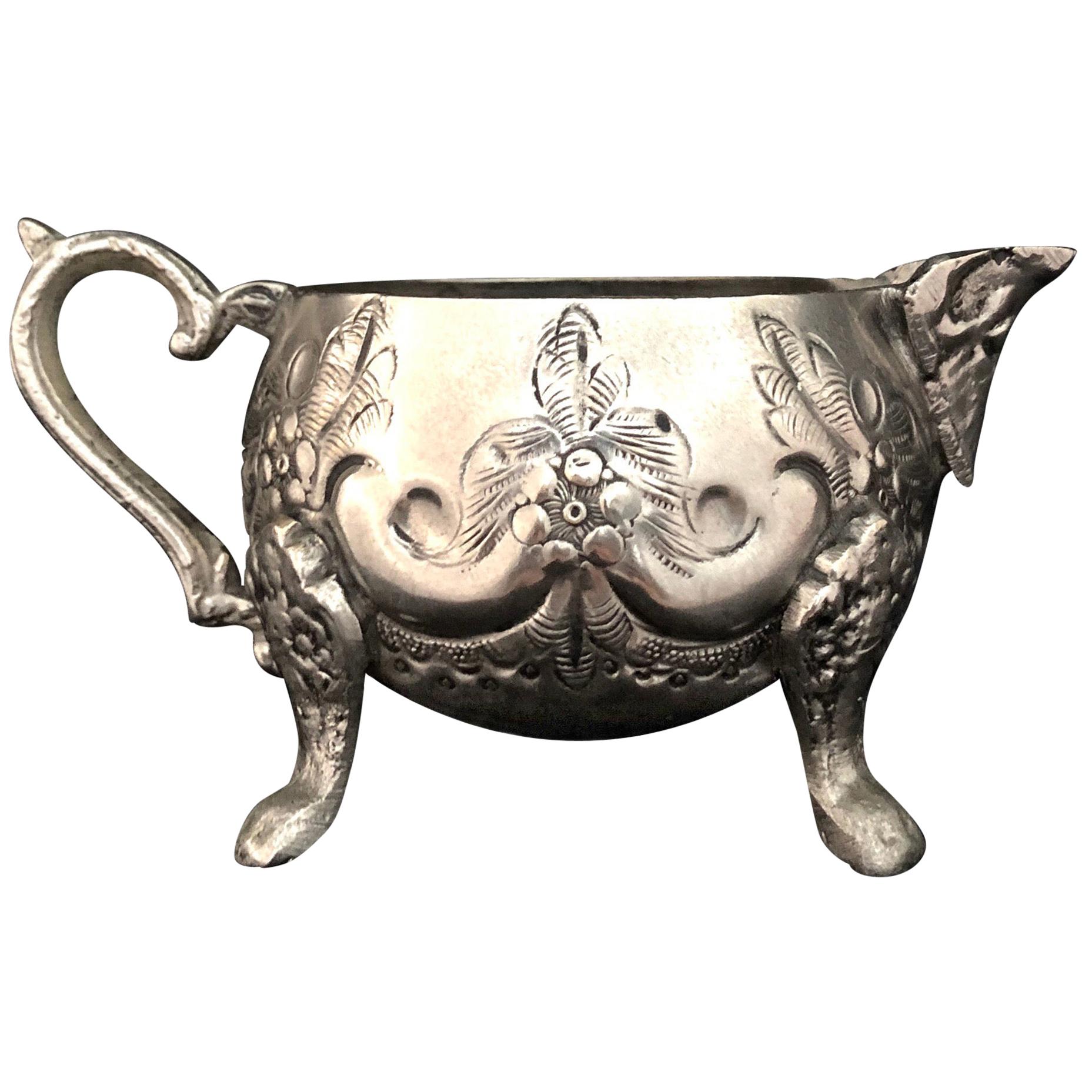 Early 20th Century Moroccan Silver Sugar Creamer Repousse & Engraving, Stamped For Sale