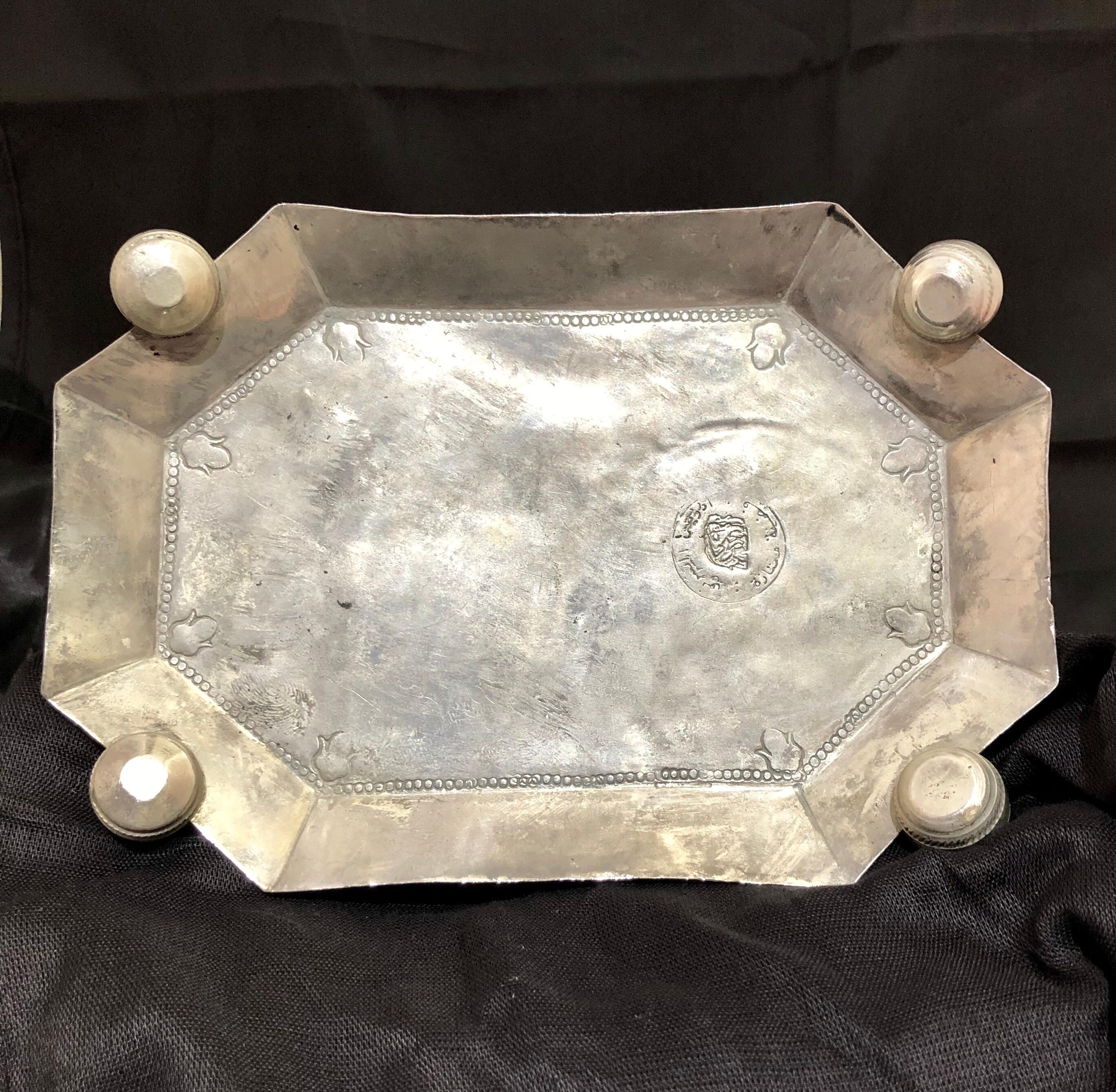 Early 20th Century Moroccan Silver Tea Box with Repousse & Engraving, Stamped In Good Condition For Sale In Vineyard Haven, MA