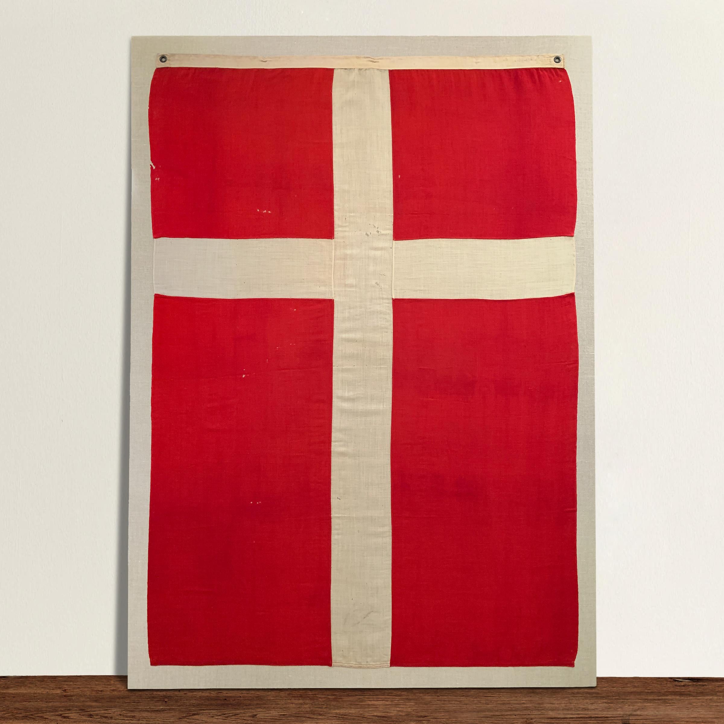 Early 20th Century Mounted Danish Flag In Good Condition For Sale In Chicago, IL