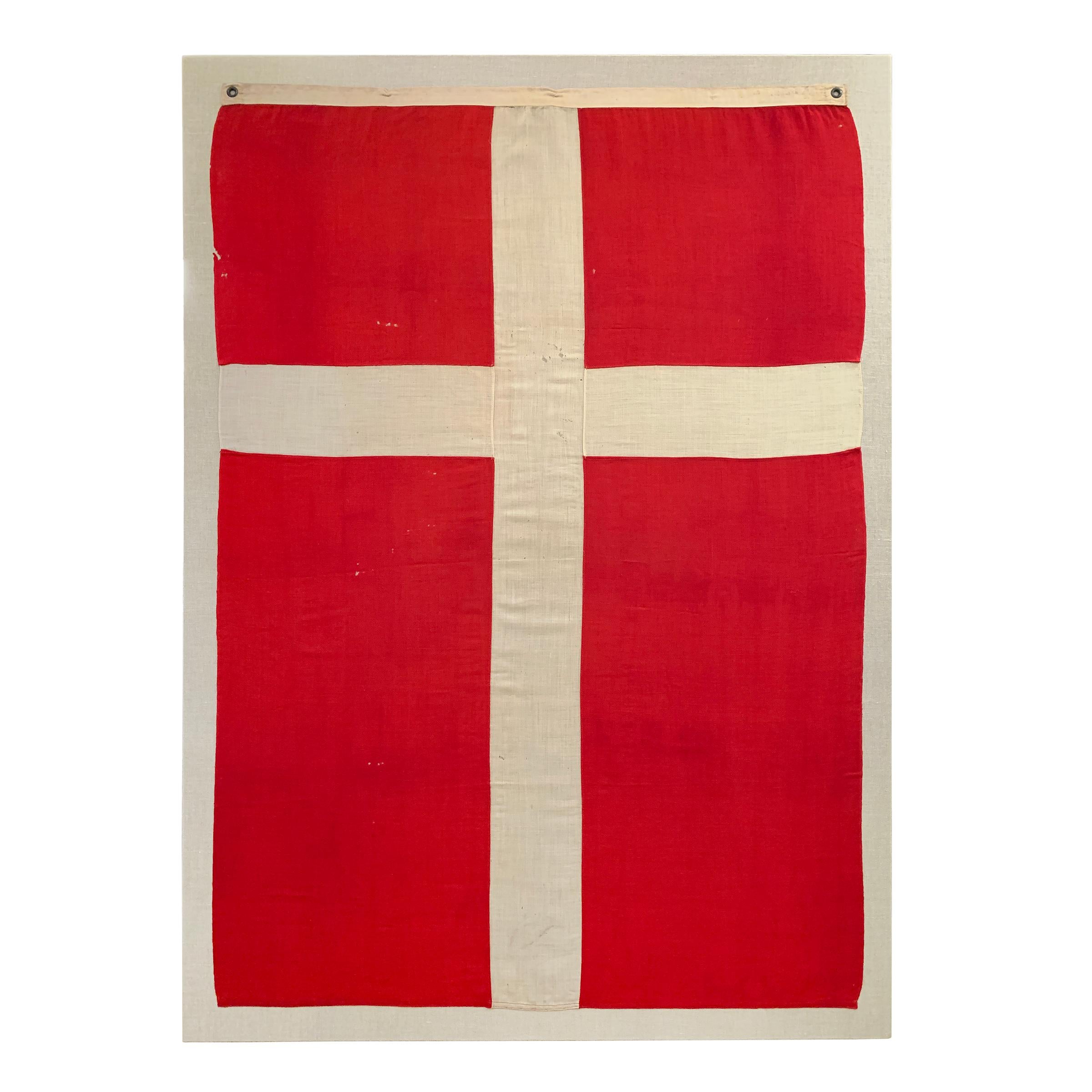 Linen Early 20th Century Mounted Danish Flag For Sale