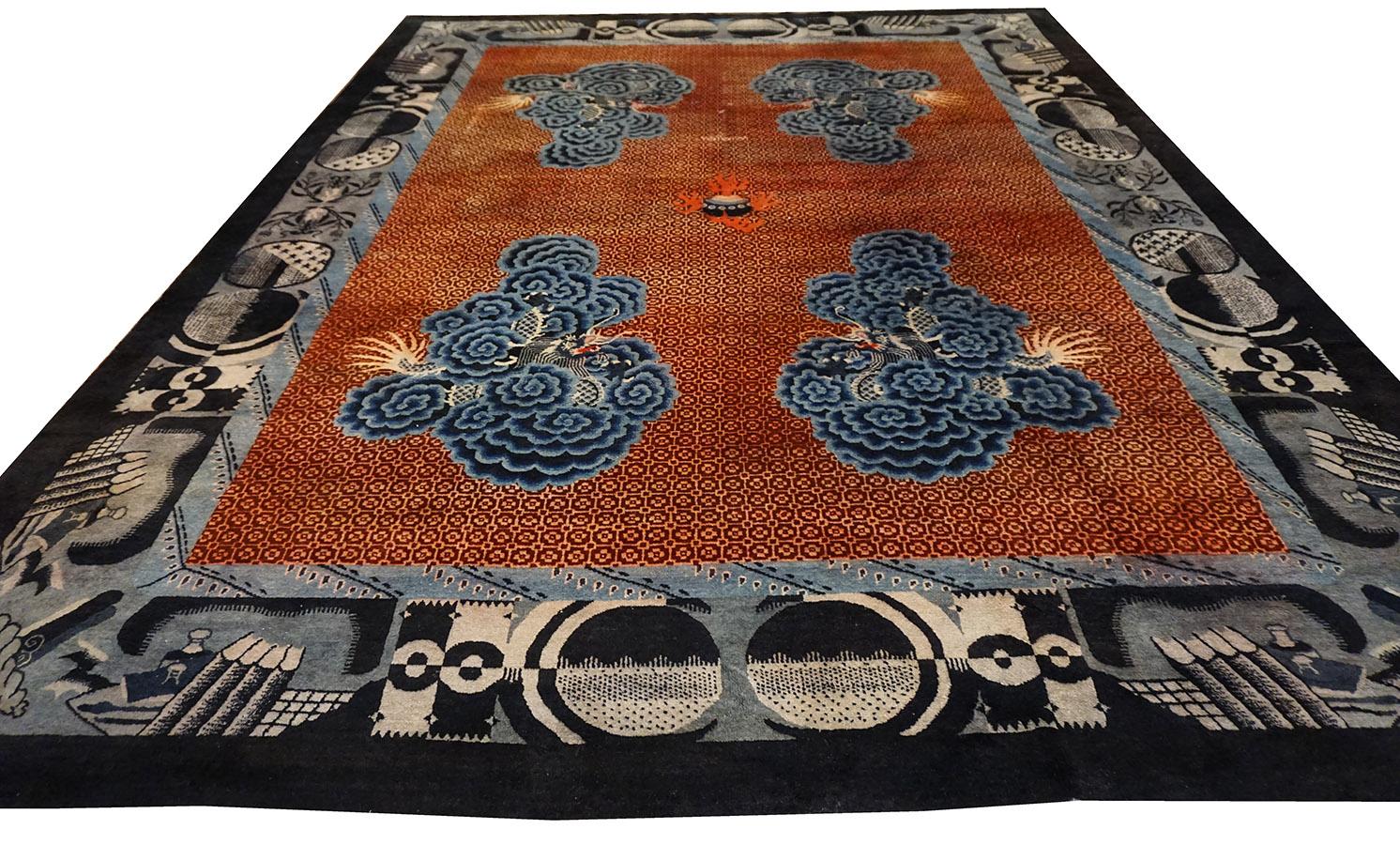 Hand-Knotted Early 20th Century N. Chinese Baotou Carpet For Sale