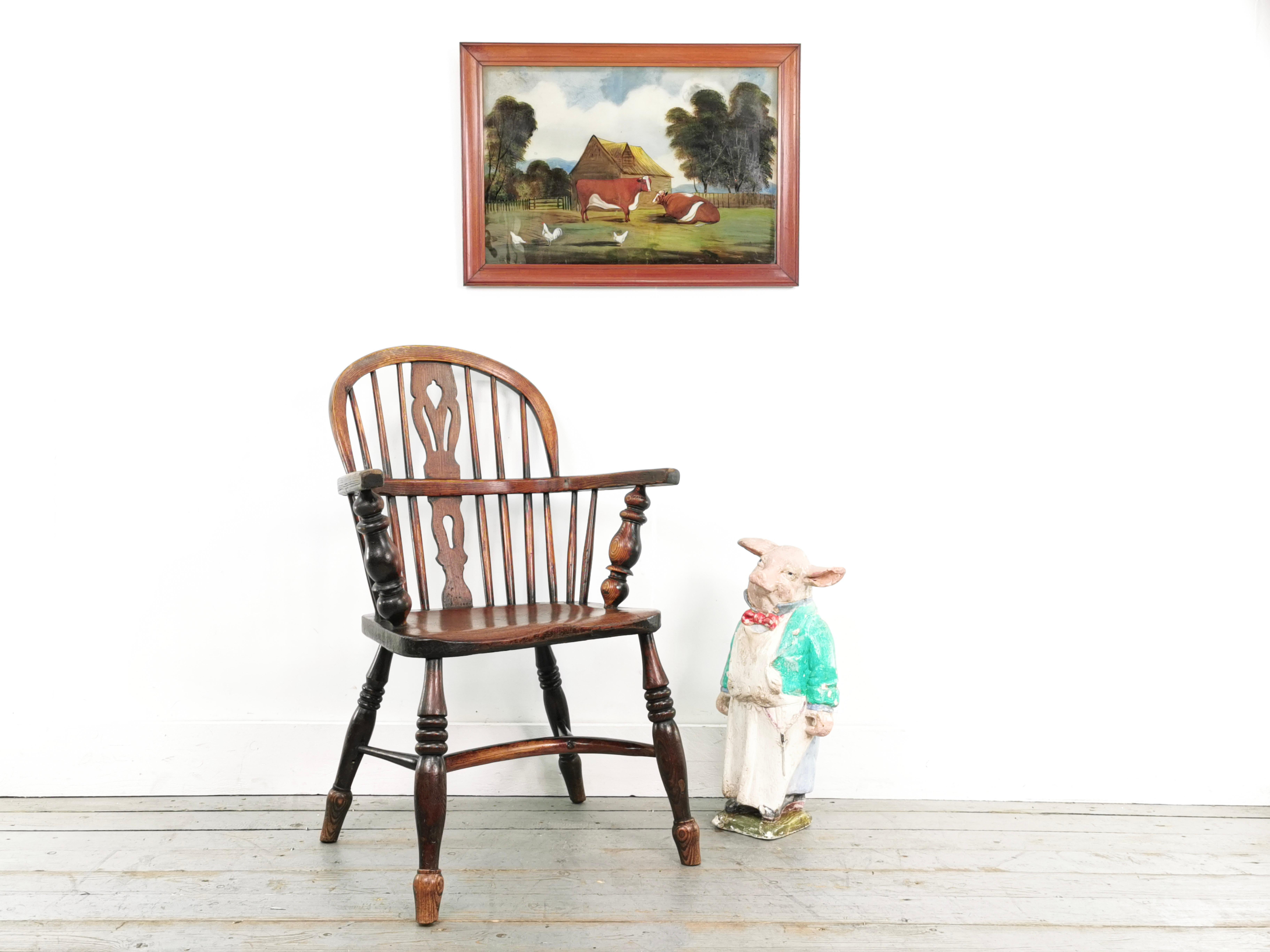Pintura Vintage de la Escuela Naif de principios del siglo XX Toros y gallinas en venta 7