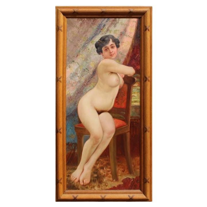 Peinture à l'huile sur toile - Femme nue du début du XXe siècle en vente