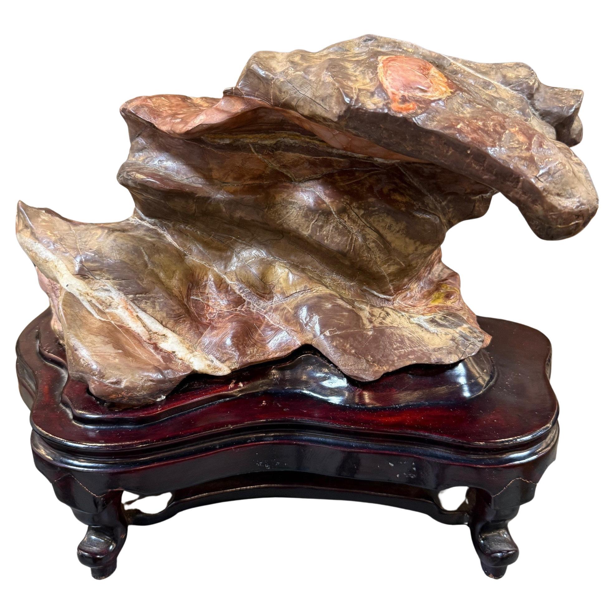 Early 20th Century Natural Chinese Scholar Stone on Custom Wood Base