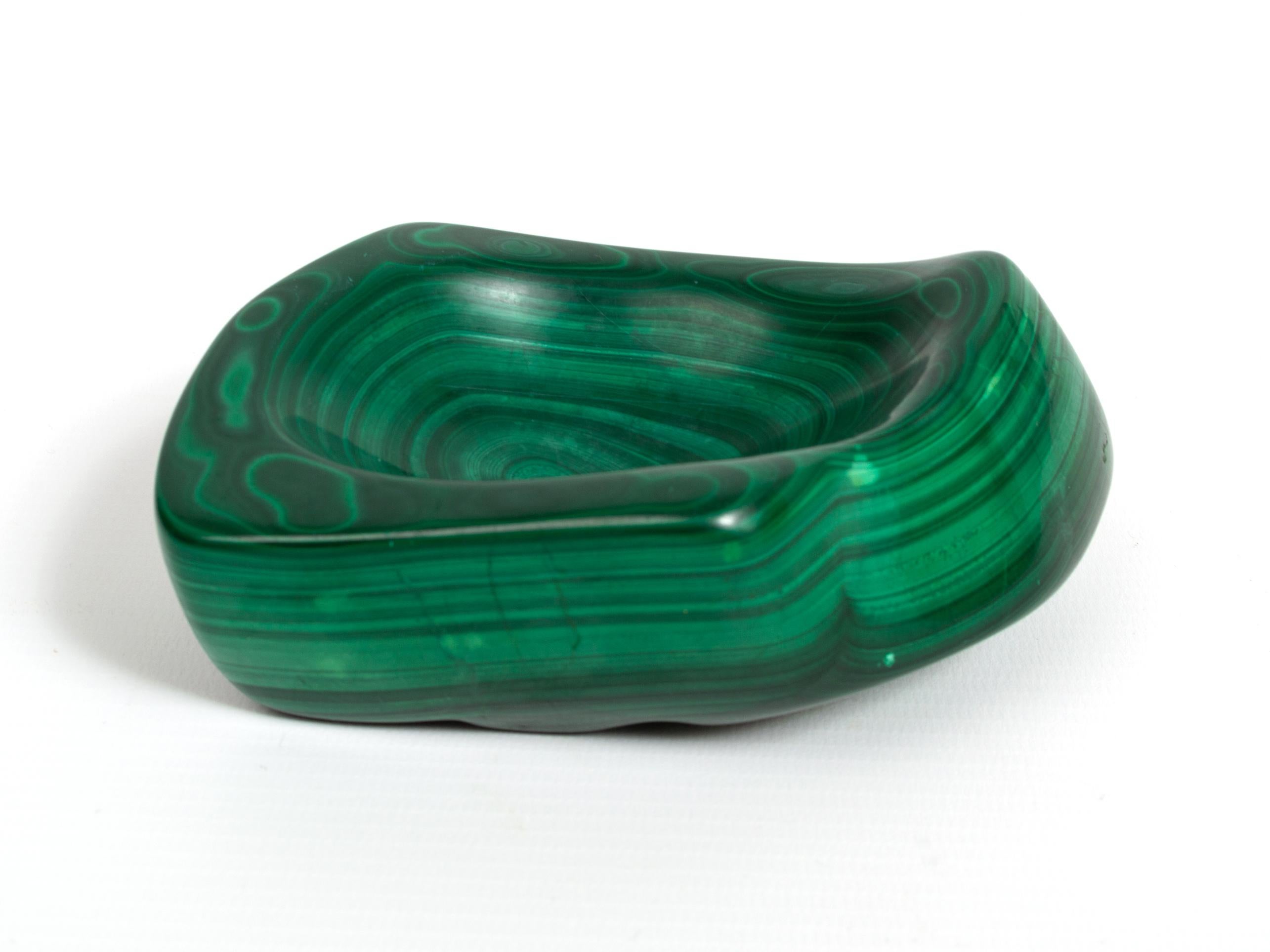 Italian Early 20th Century Natural Green Solid Malachite Trinket Jewelry Dish