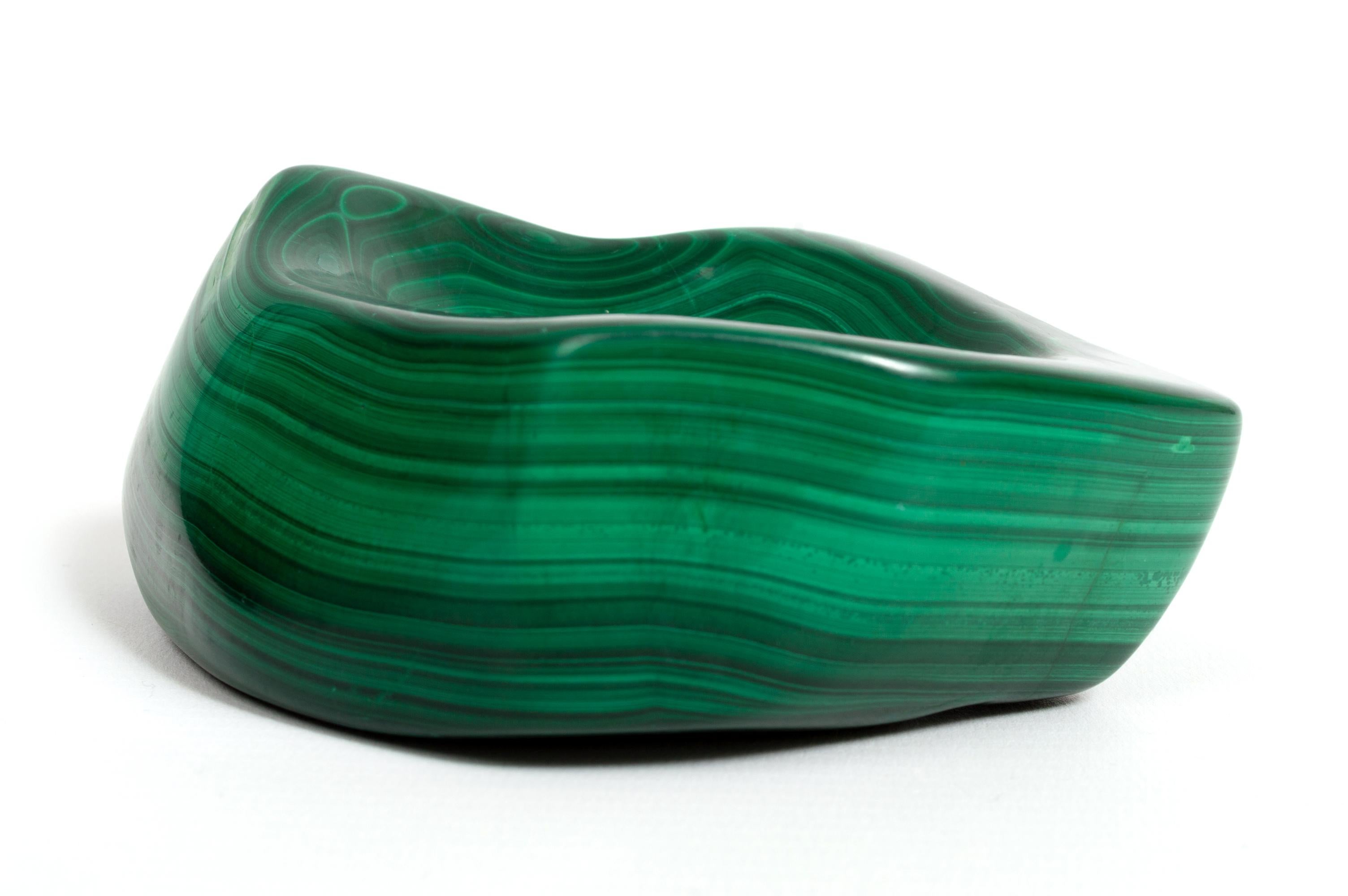 Early 20th Century Natural Green Solid Malachite Trinket Jewelry Dish 1