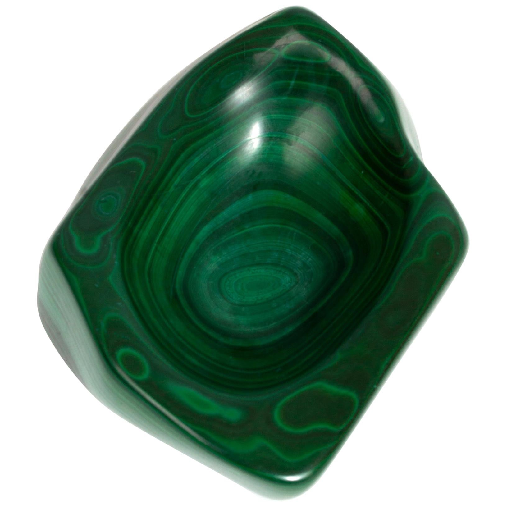 Early 20th Century Natural Green Solid Malachite Trinket Jewelry Dish