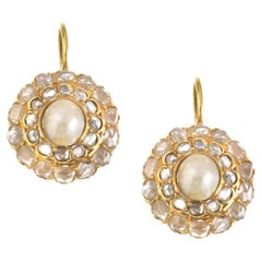 Early 20th Century Natural Pearl And Rose Diamond Earrings