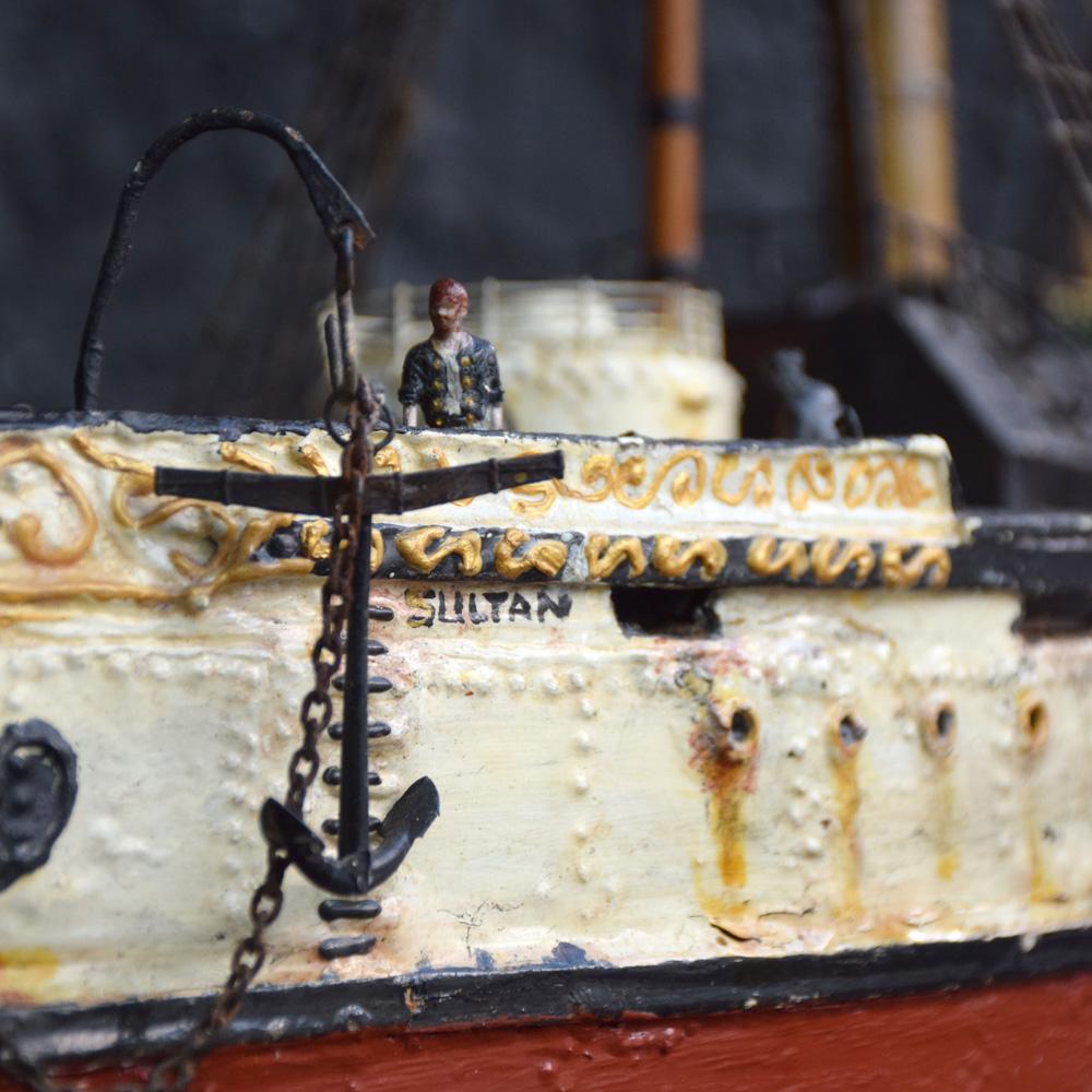Early 20th century Folk Art scratch built ship (Sultan)
We are proud to offer an amazing example of an English Folk Art scratch-built model ship. This example shows some wonderful detail and huge amount of craftsmanship and patience. This example