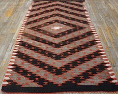 1920s Black Grey Red Navajo Rio Grande Carpet 4'6" x 7'8" Geometric Wool Rug