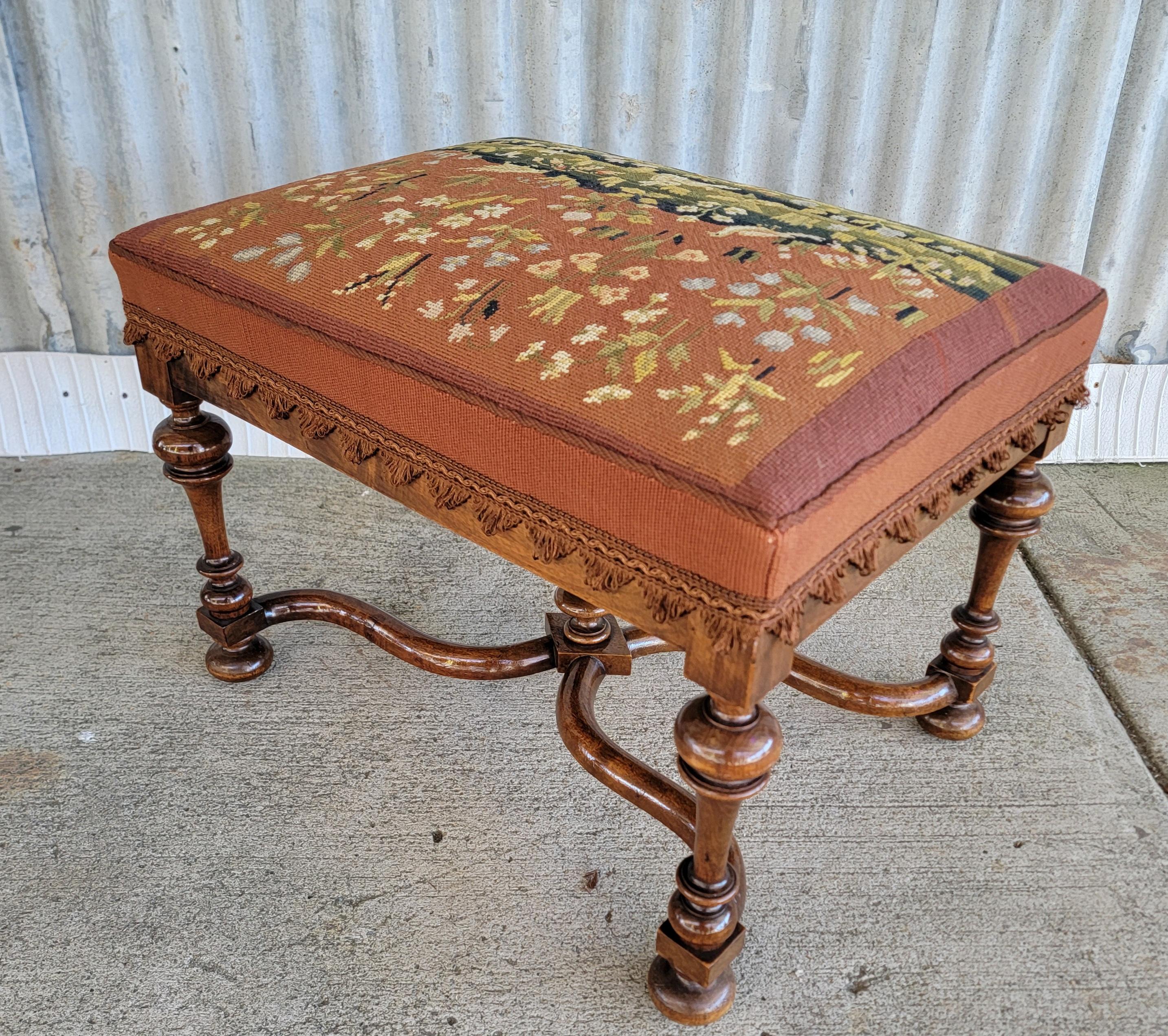 American Early 20th Century Needlepoint Footstool / Ottoman For Sale