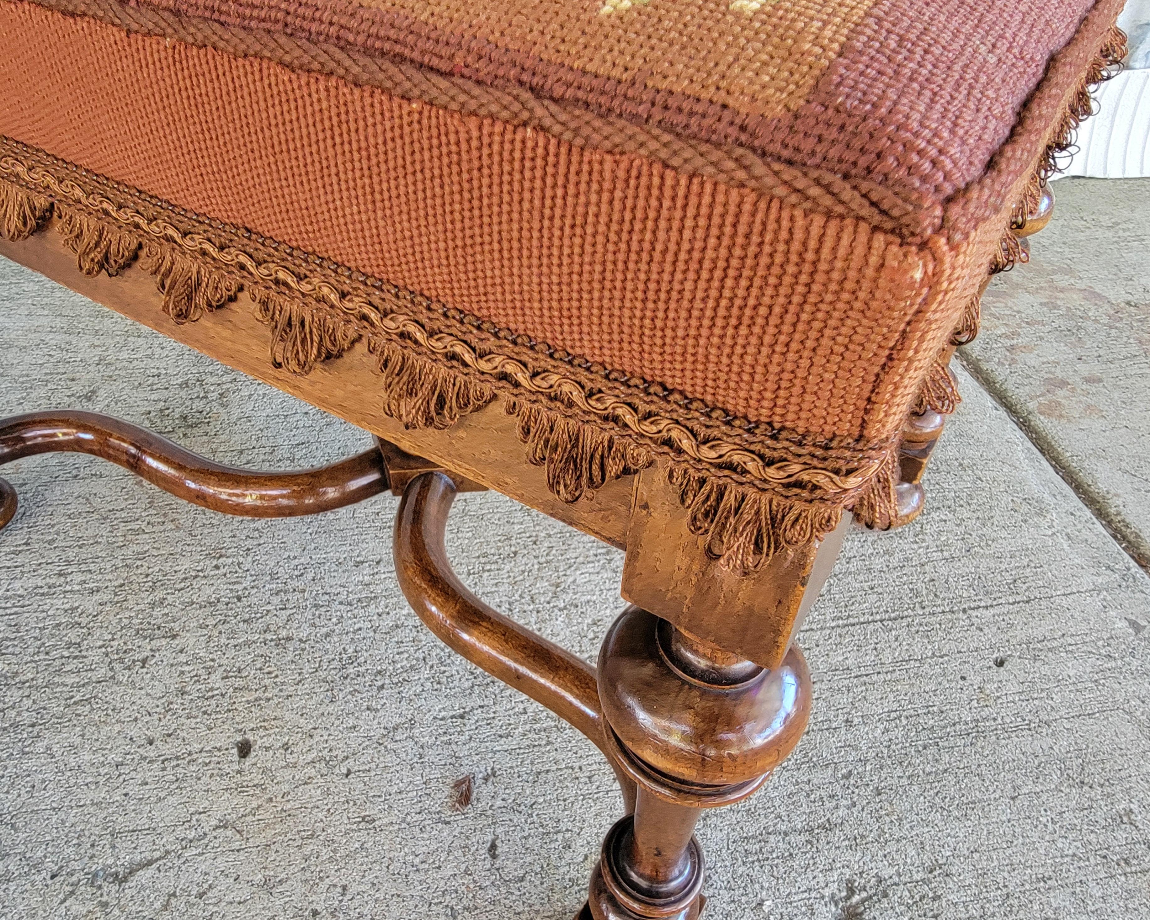 Early 20th Century Needlepoint Footstool / Ottoman In Good Condition For Sale In Fulton, CA