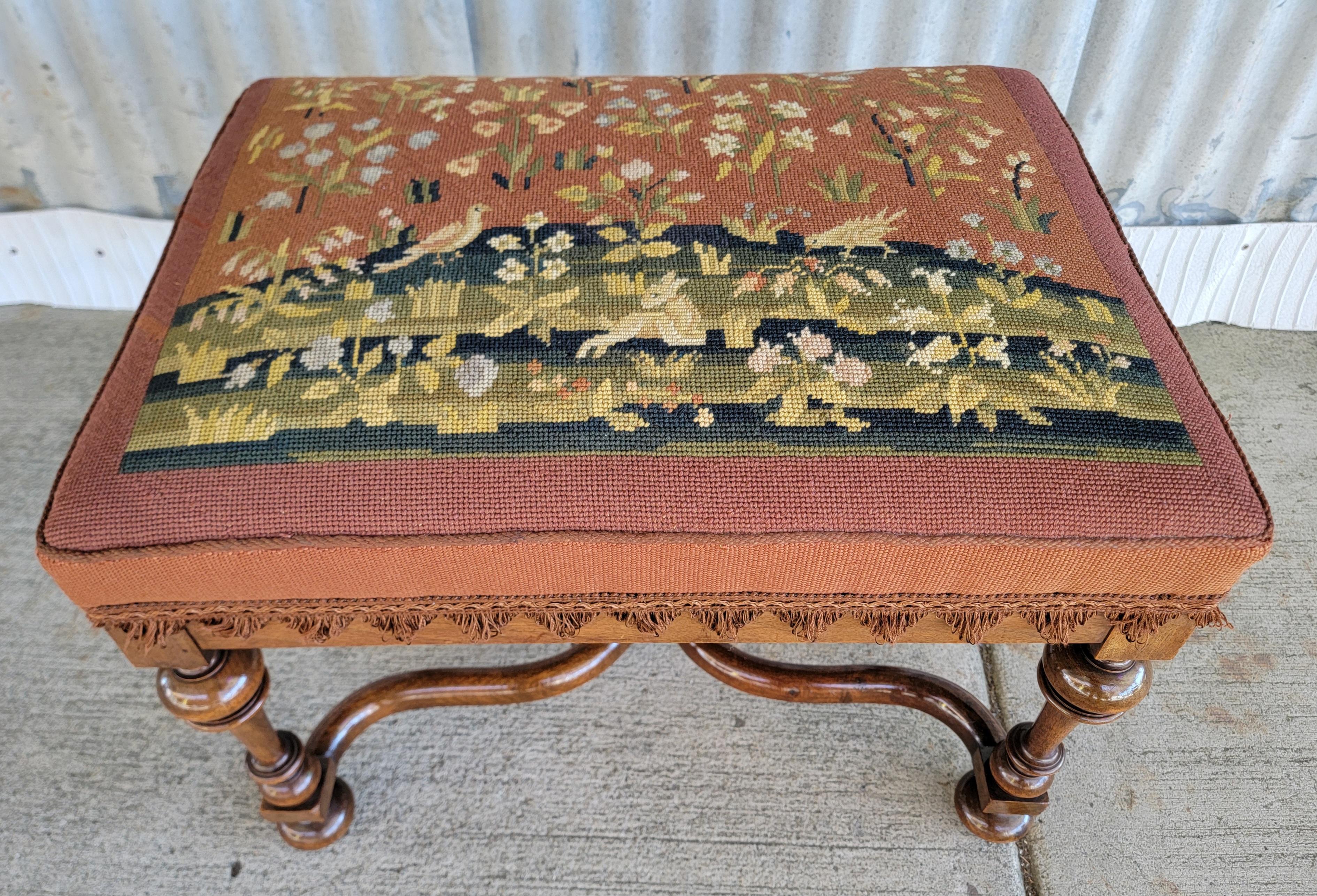Fabric Early 20th Century Needlepoint Footstool / Ottoman For Sale