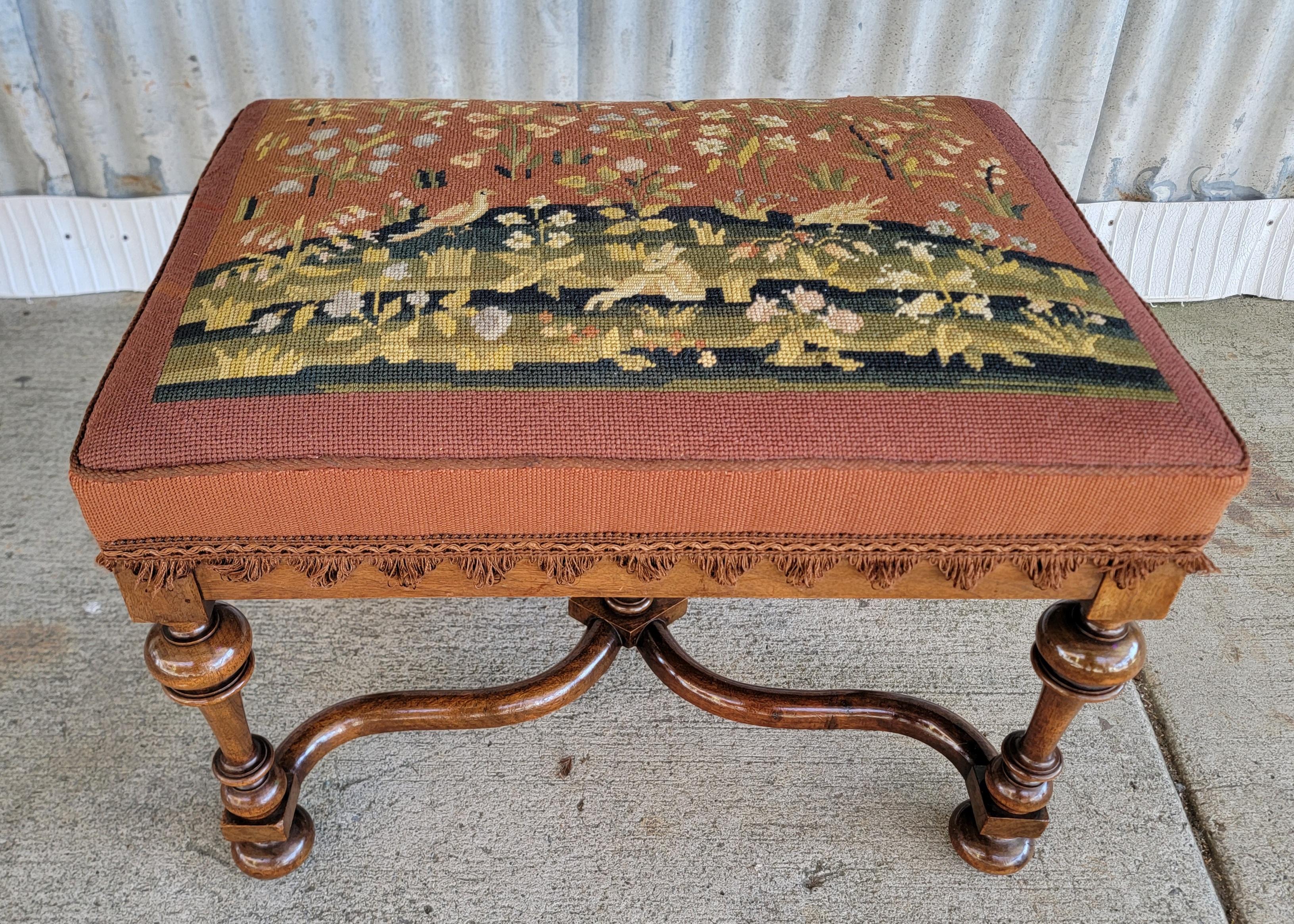 Early 20th Century Needlepoint Footstool / Ottoman For Sale 3