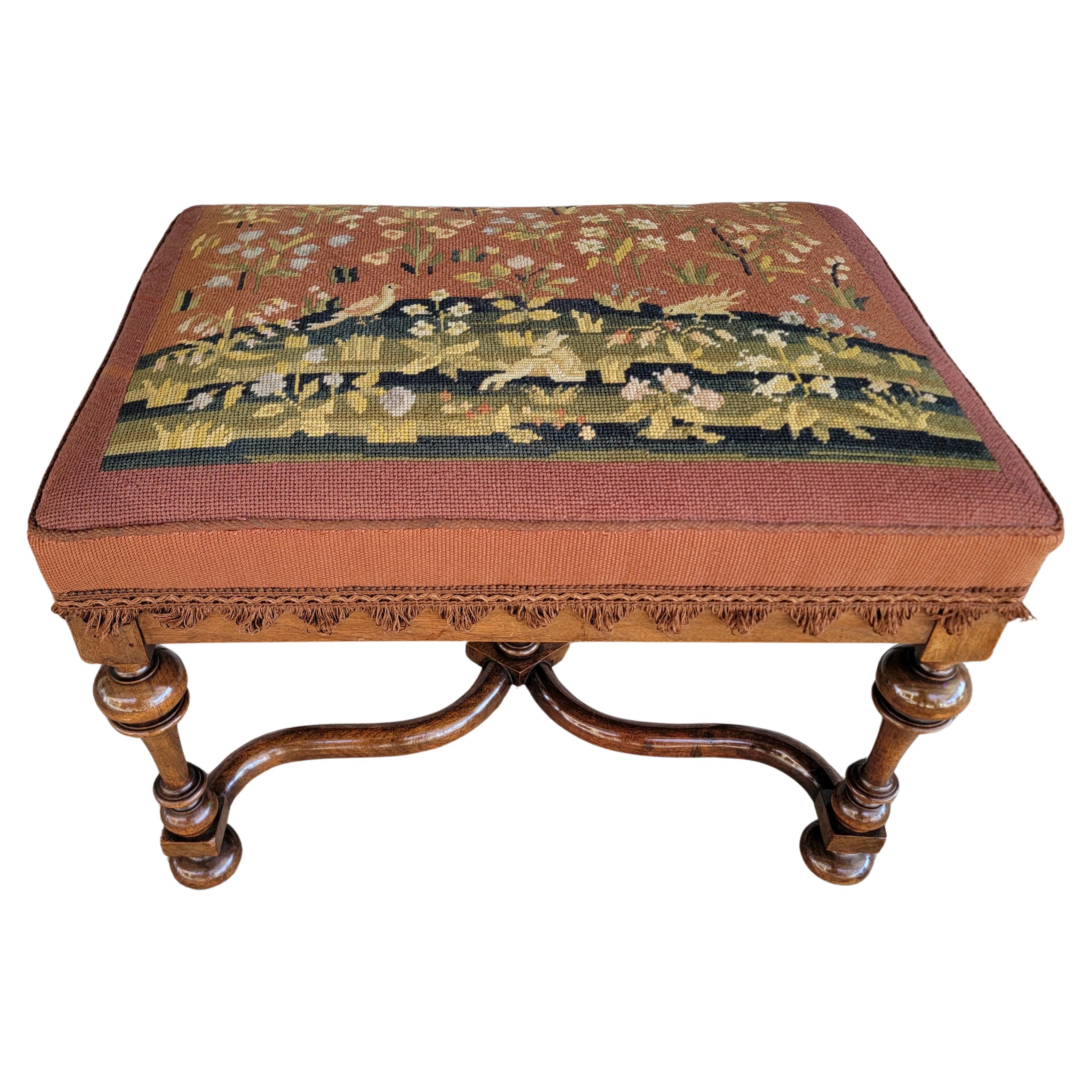 Early 20th Century Needlepoint Footstool / Ottoman For Sale