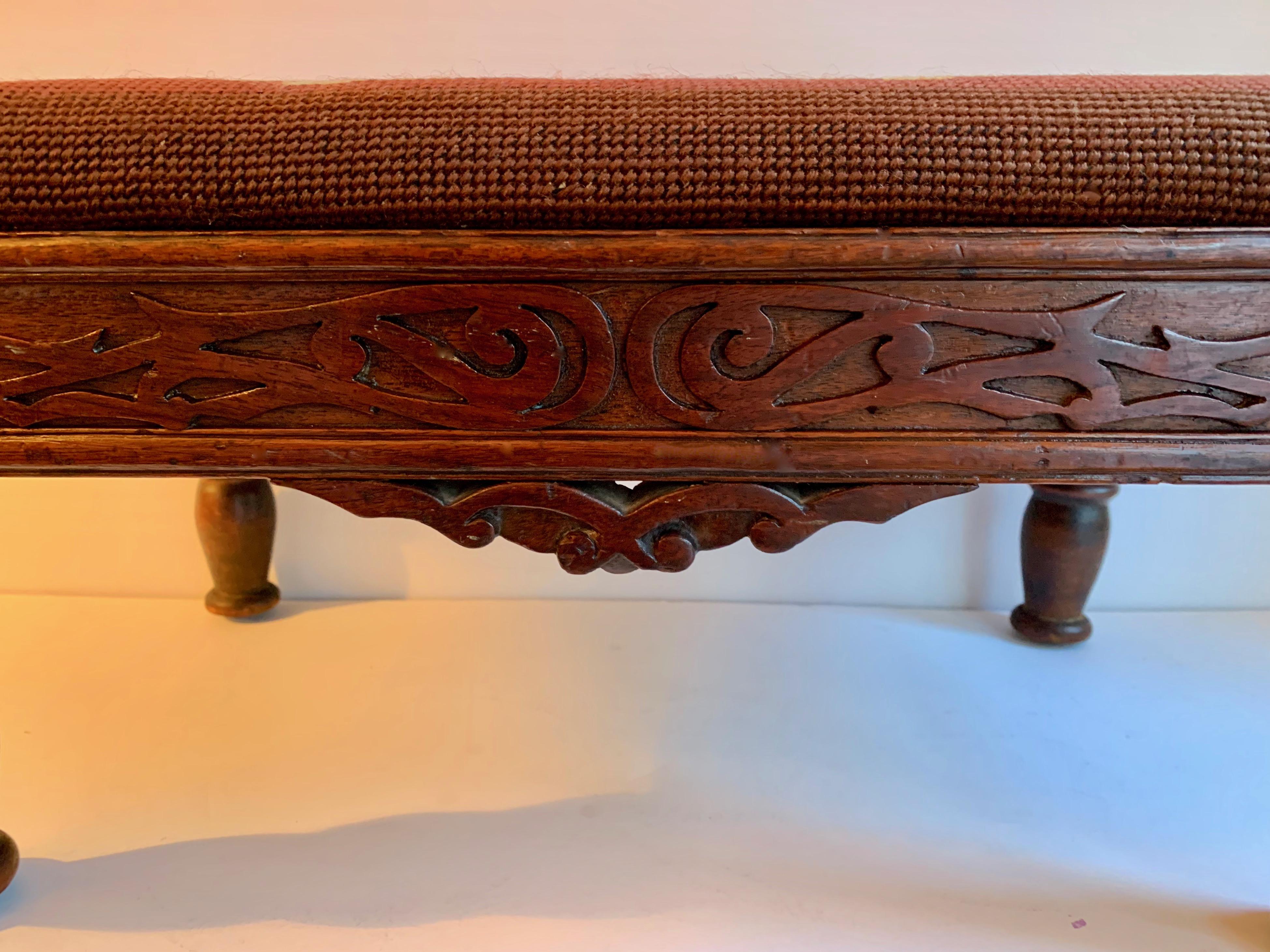 Early 20th Century Needlepoint Hand Carved Stool In Good Condition In Los Angeles, CA